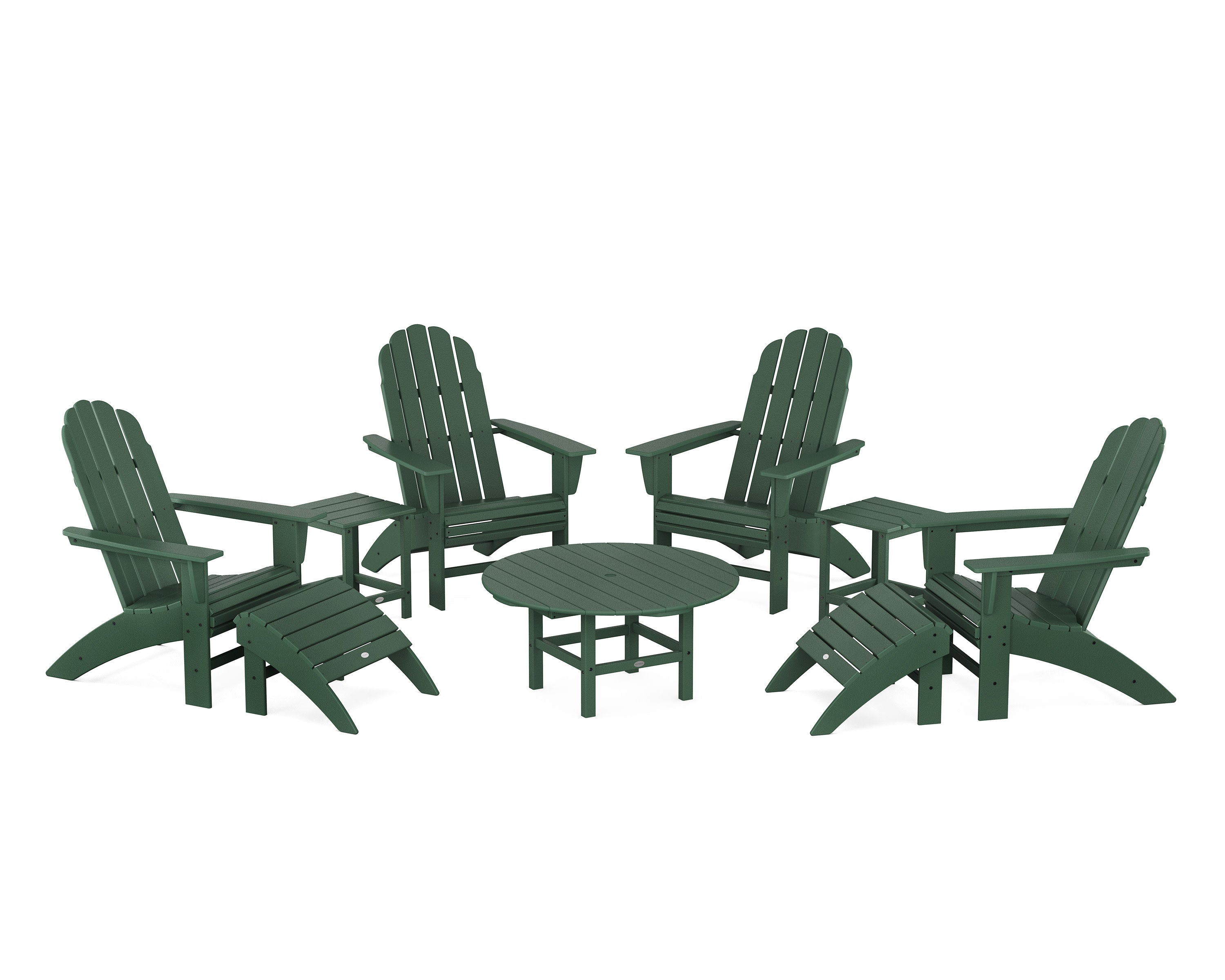 Vineyard Curveback Adirondack Chair 9-Piece Conversation Set in Green