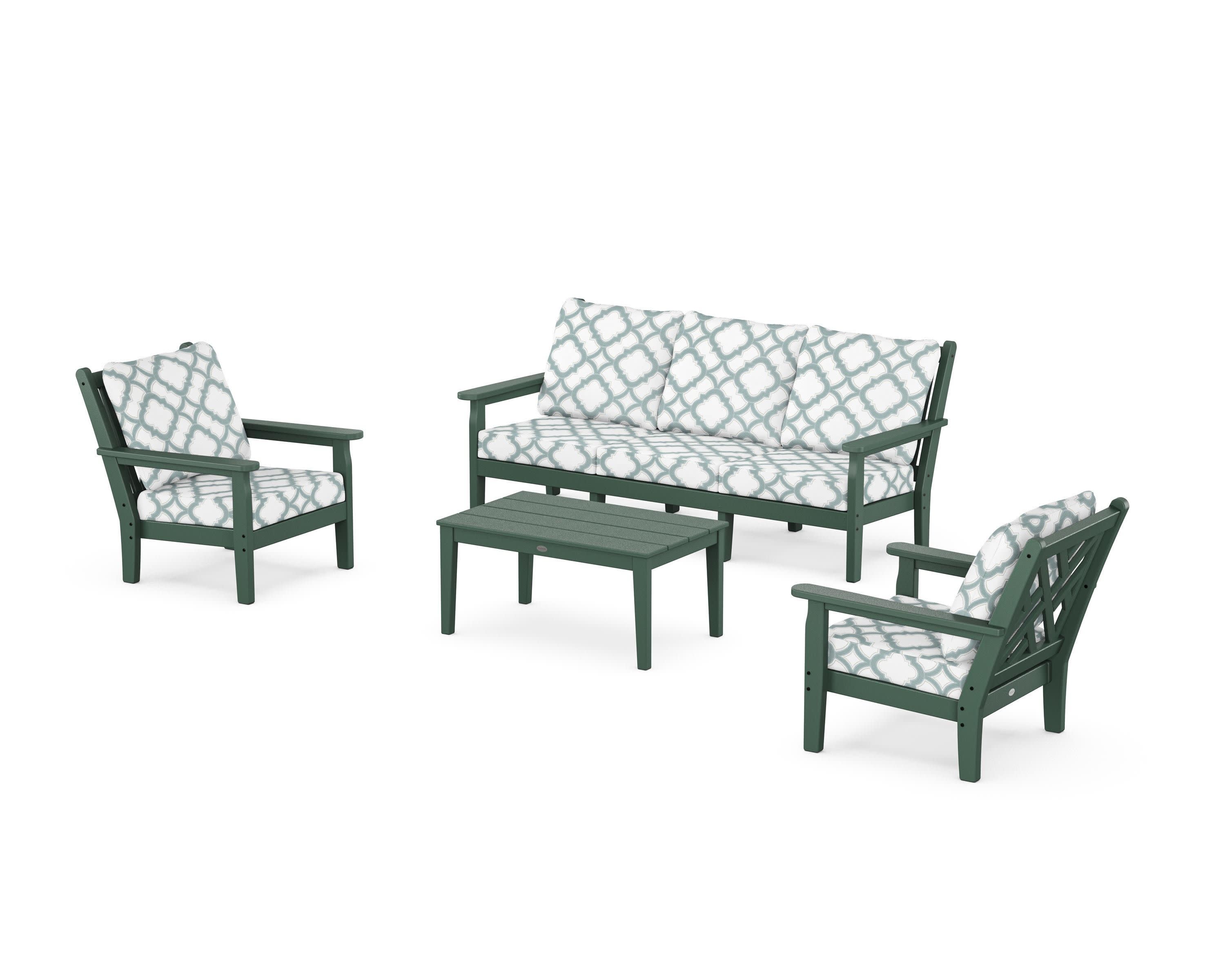 Chippendale 4-Piece Deep Seating Set with Sofa in Green / Trellis Glacier Spa
