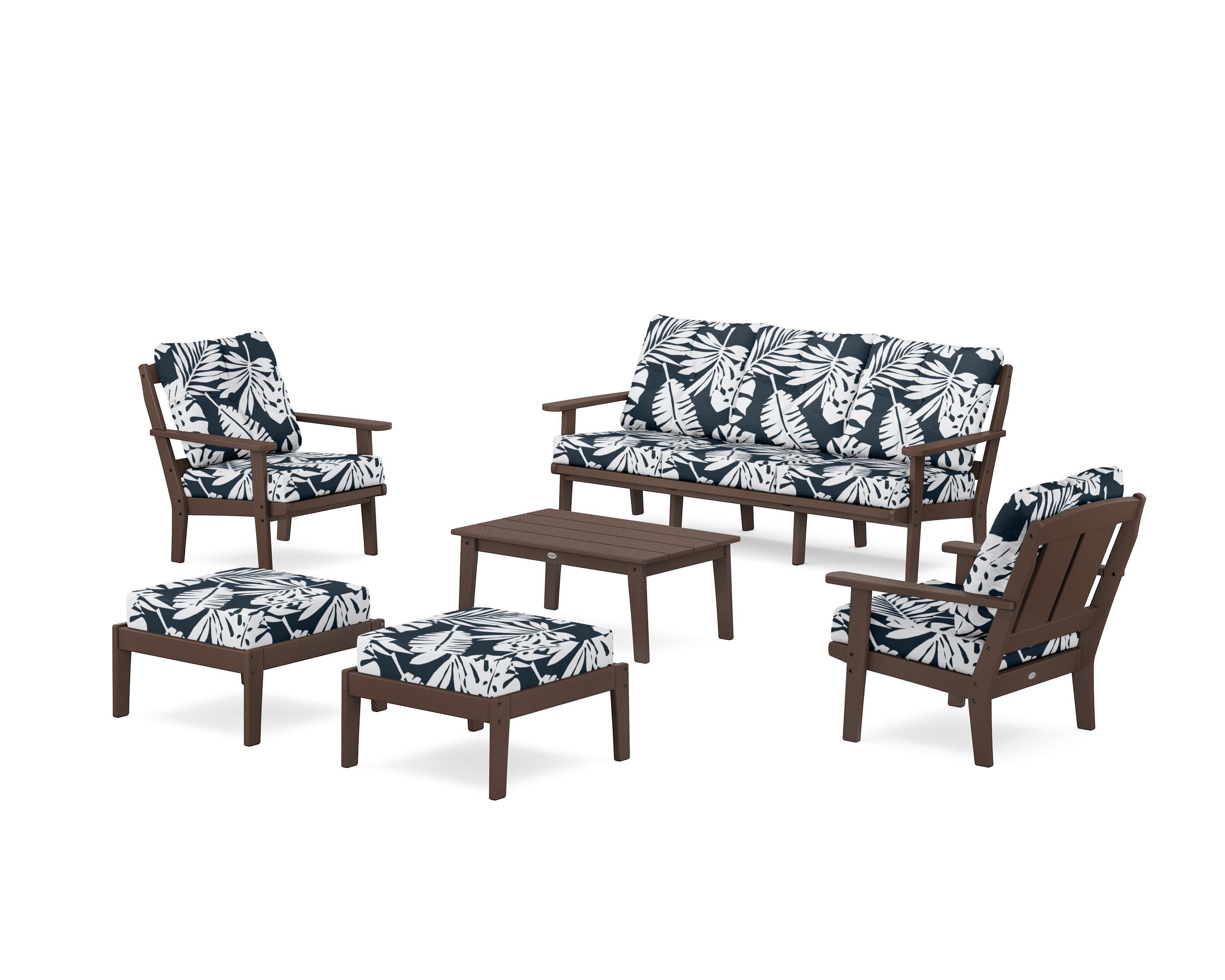Mission 6-Piece Lounge Sofa Set in Mahogany / Leaf Marine Indigo