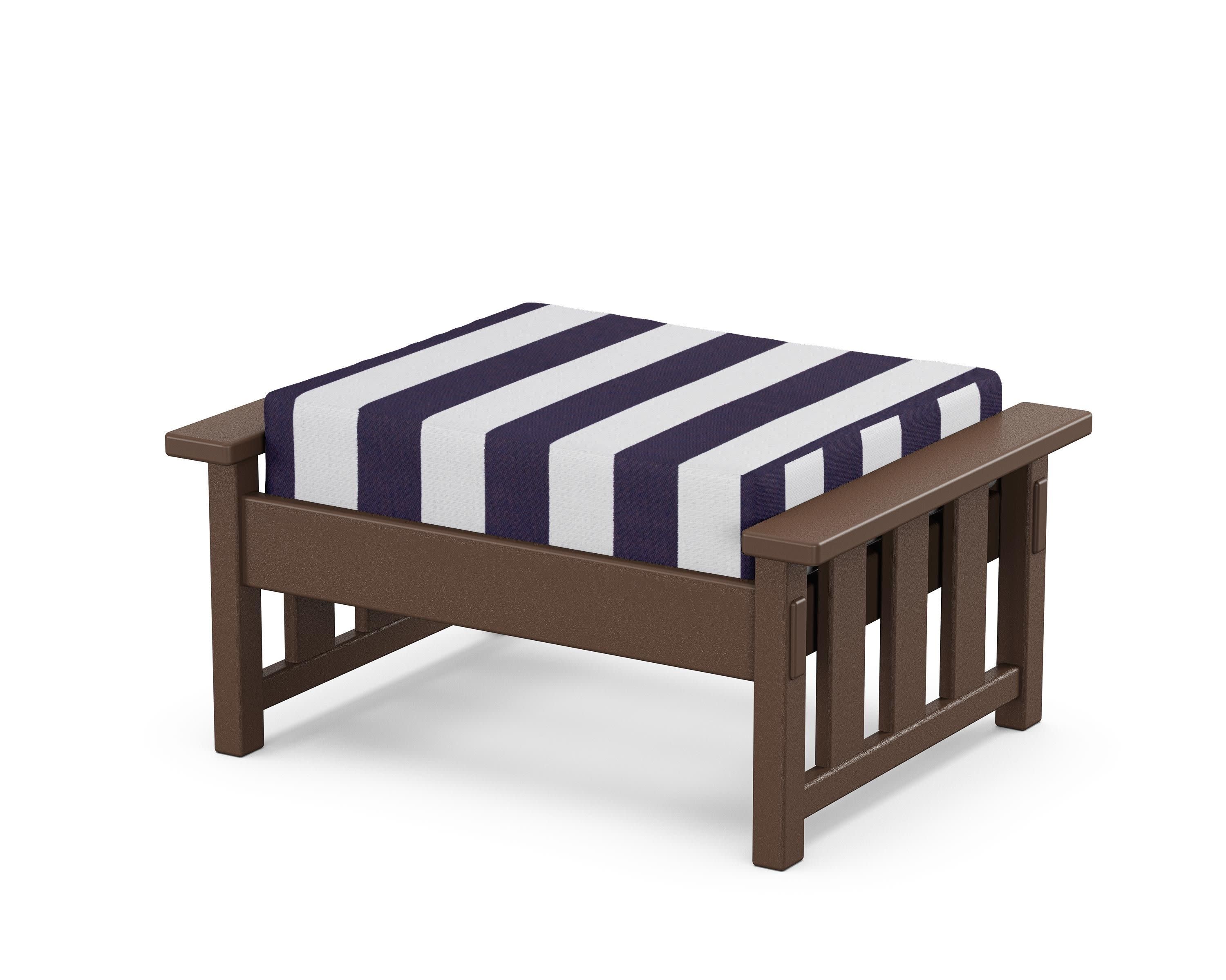Acadia Deep Seating Ottoman in Mahogany / Cabana Stripe Navy