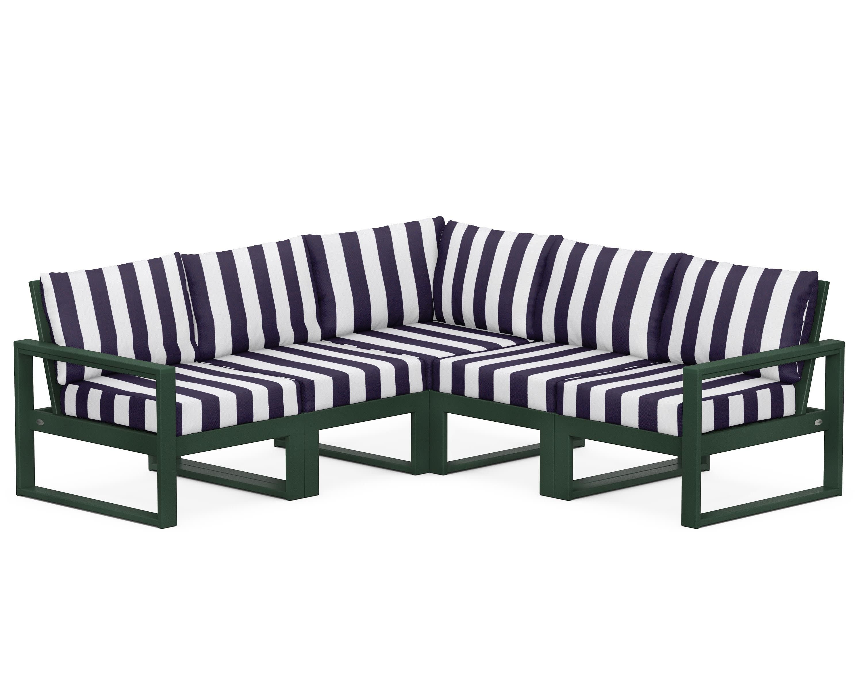 EDGE 5-Piece Modular Deep Seating Set in Green / Cabana Stripe Navy