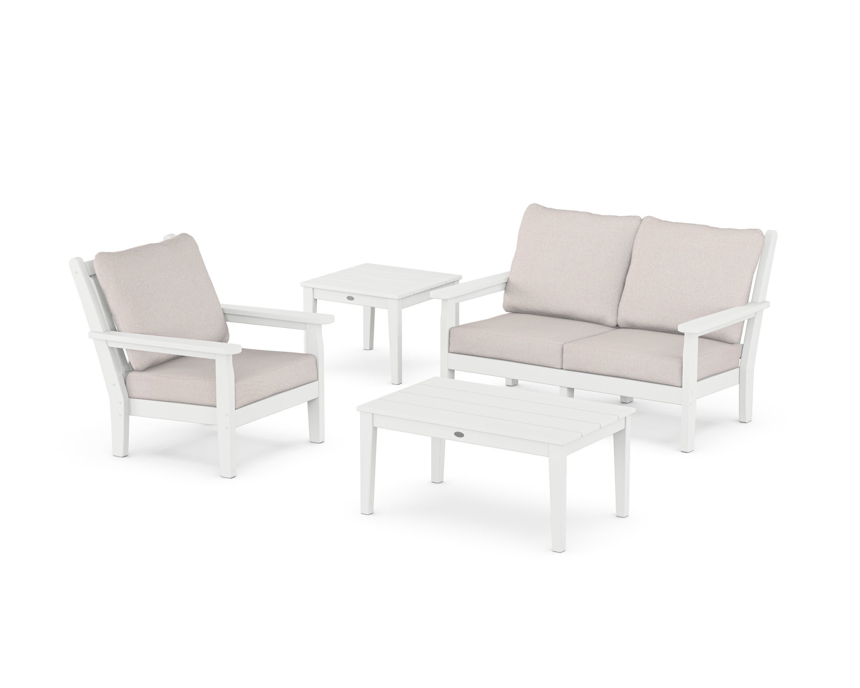 Chippendale 4-Piece Deep Seating Set in White / Dune Burlap