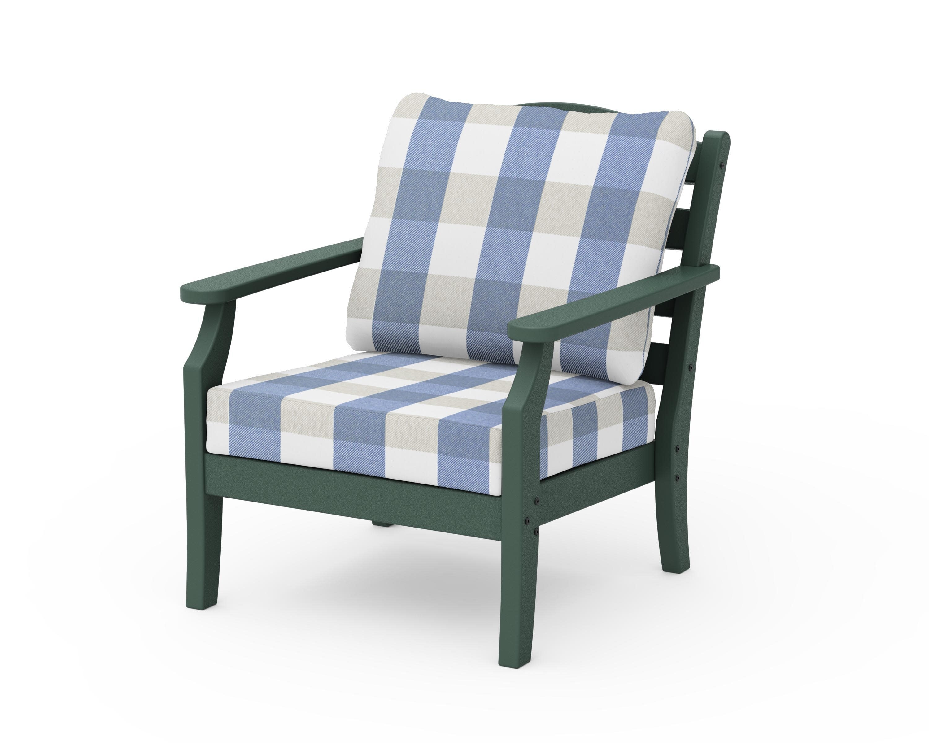 Savannah Deep Seating Chair in Green / Buffalo Plaid Sky Blue