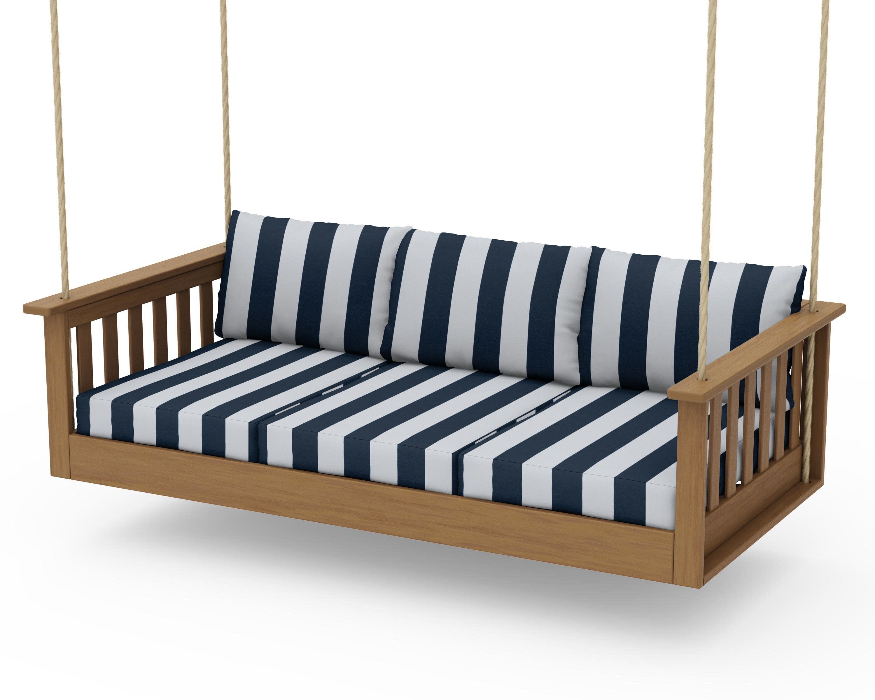 Vineyard Daybed Swing in Natural / Cabana Stripe Marine Indigo