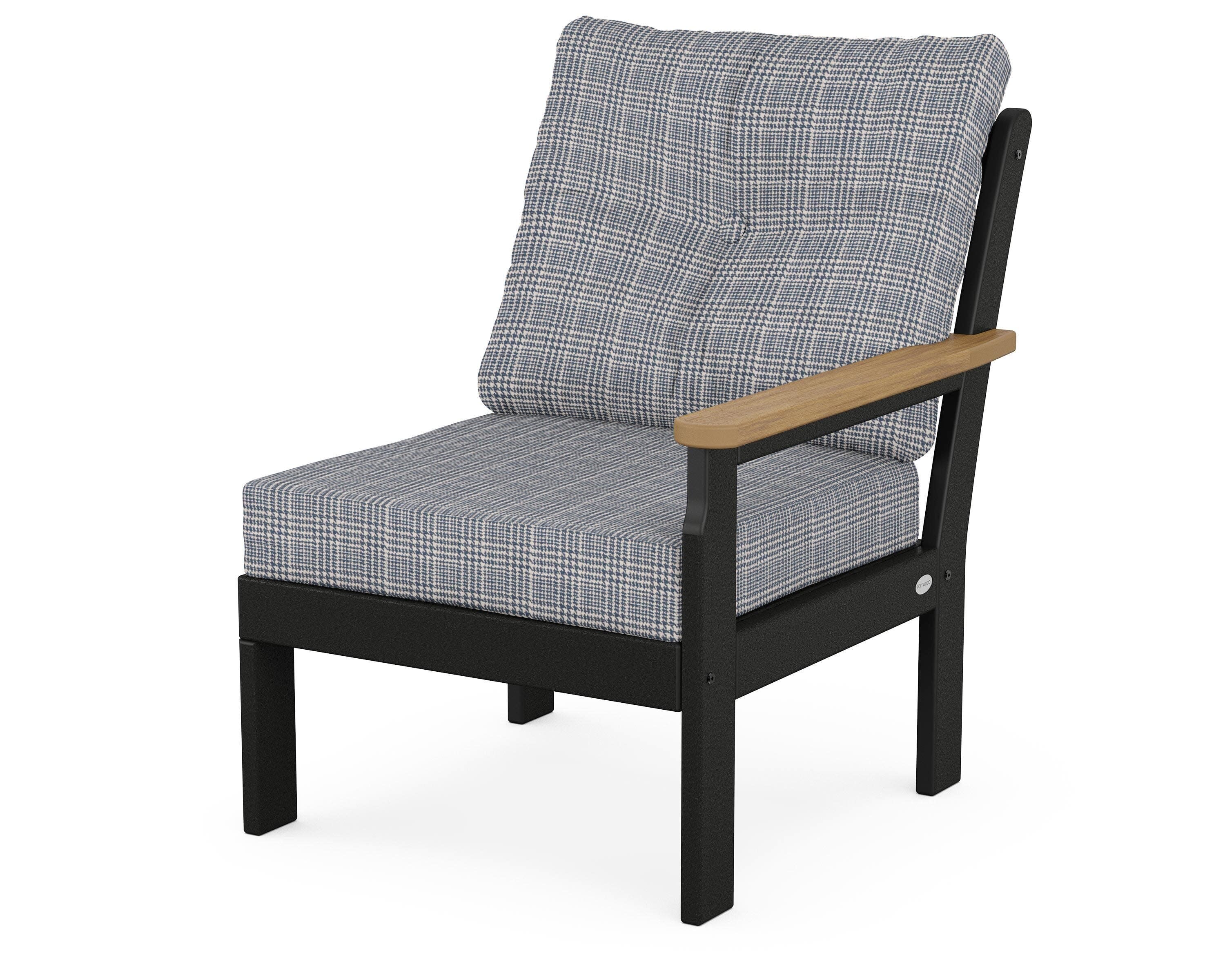 Vineyard Modular Right Arm Chair in Black / Natural / Houndstooth Sky Blue
