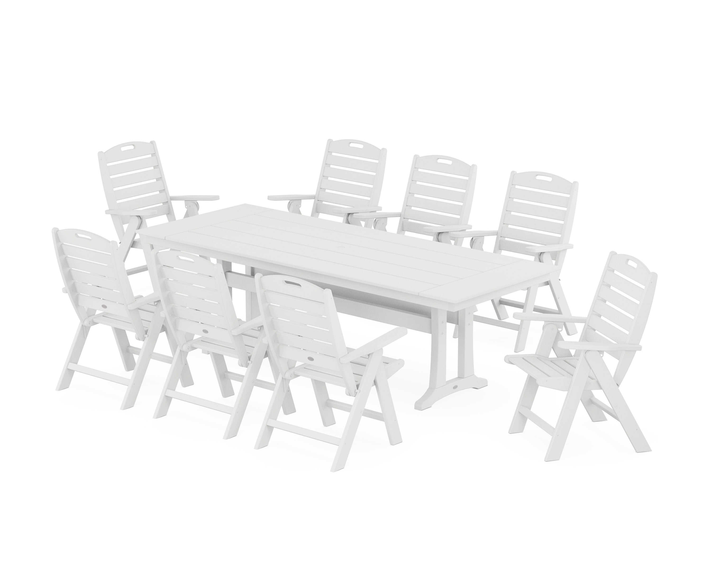 Nautical Highback 9-Piece Farmhouse Dining Set with Trestle Legs in White