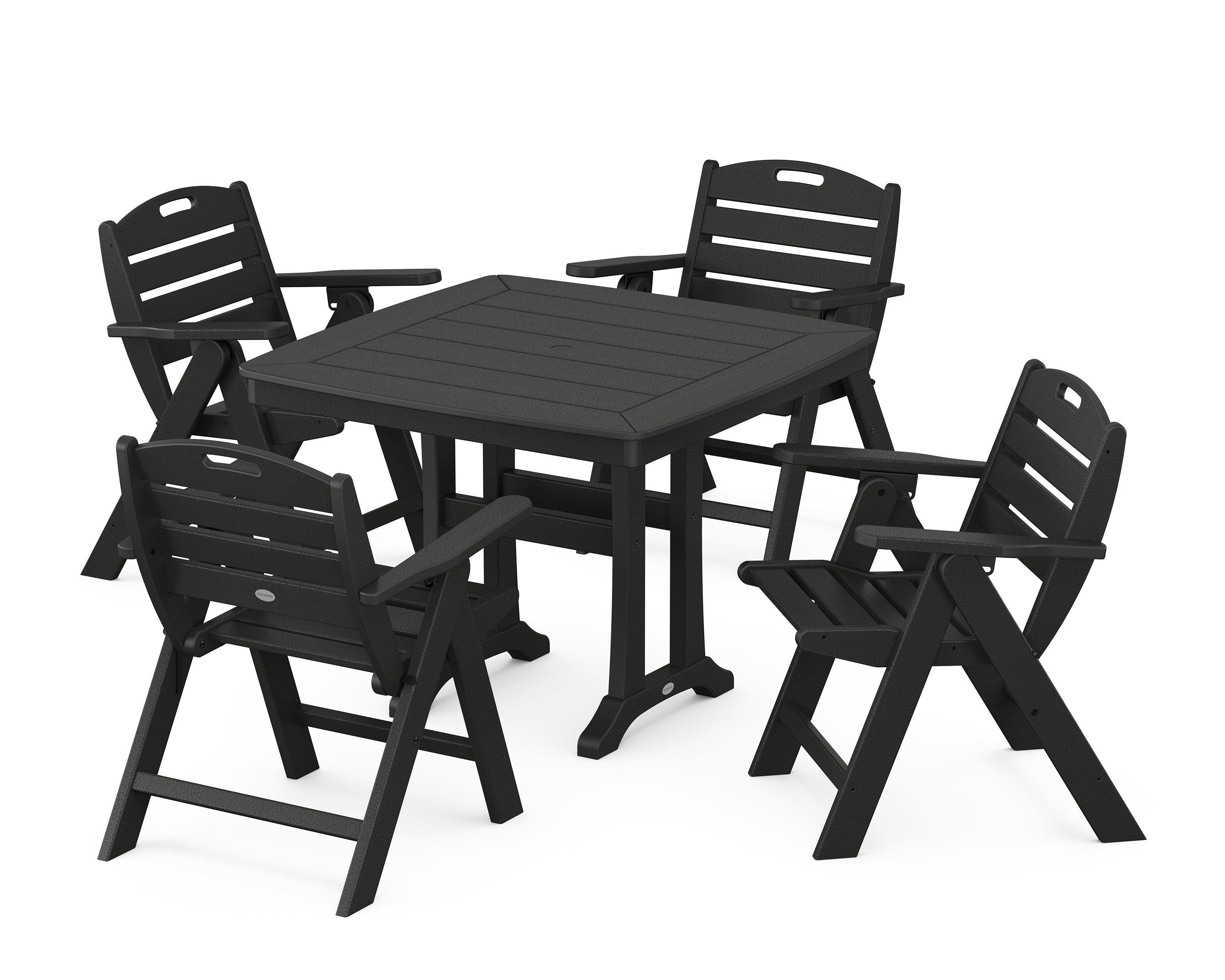 Nautical Folding Lowback Chair 5-Piece Dining Set with Trestle Legs in Black