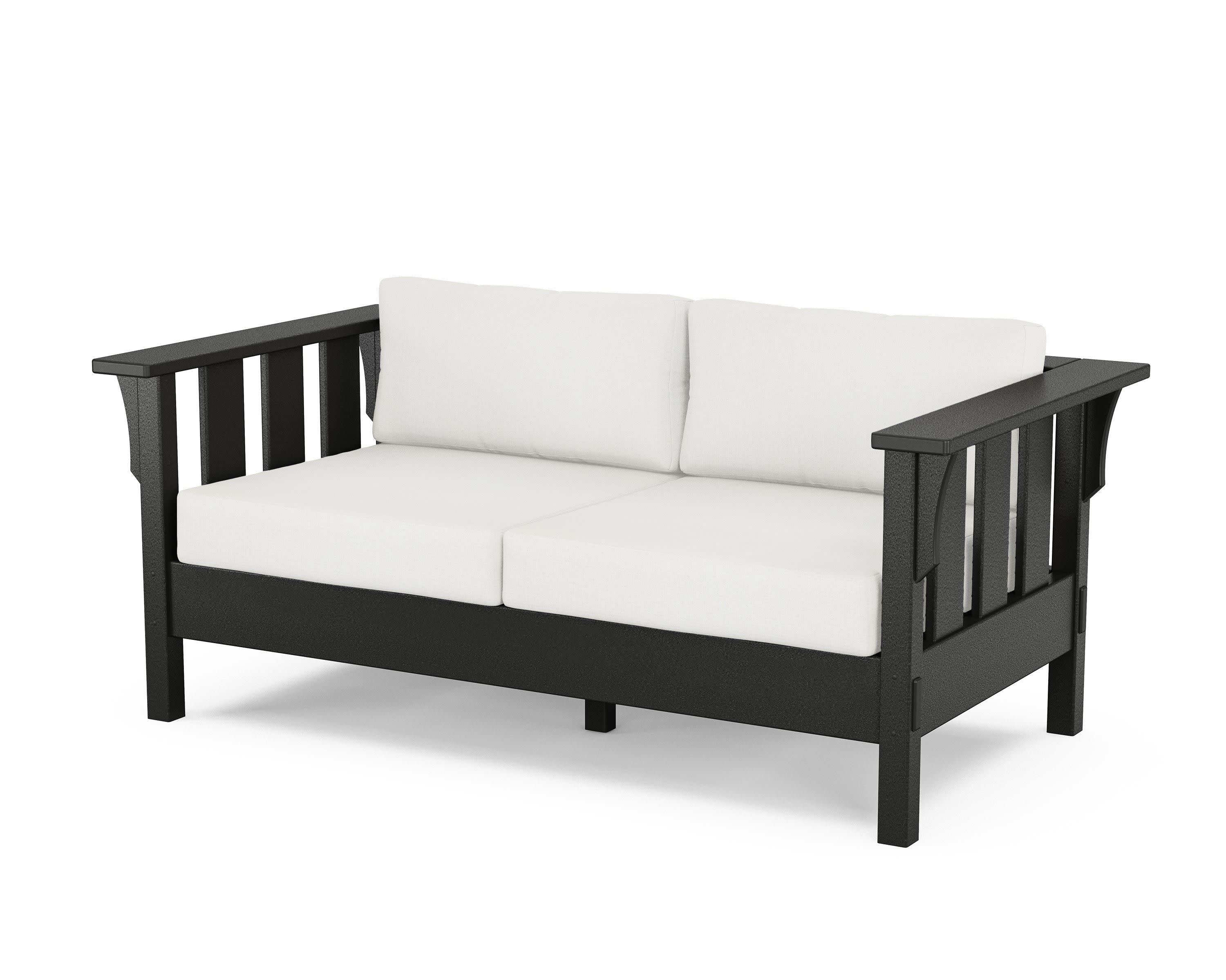 Acadia Deep Seating Loveseat in Black / Natural Linen