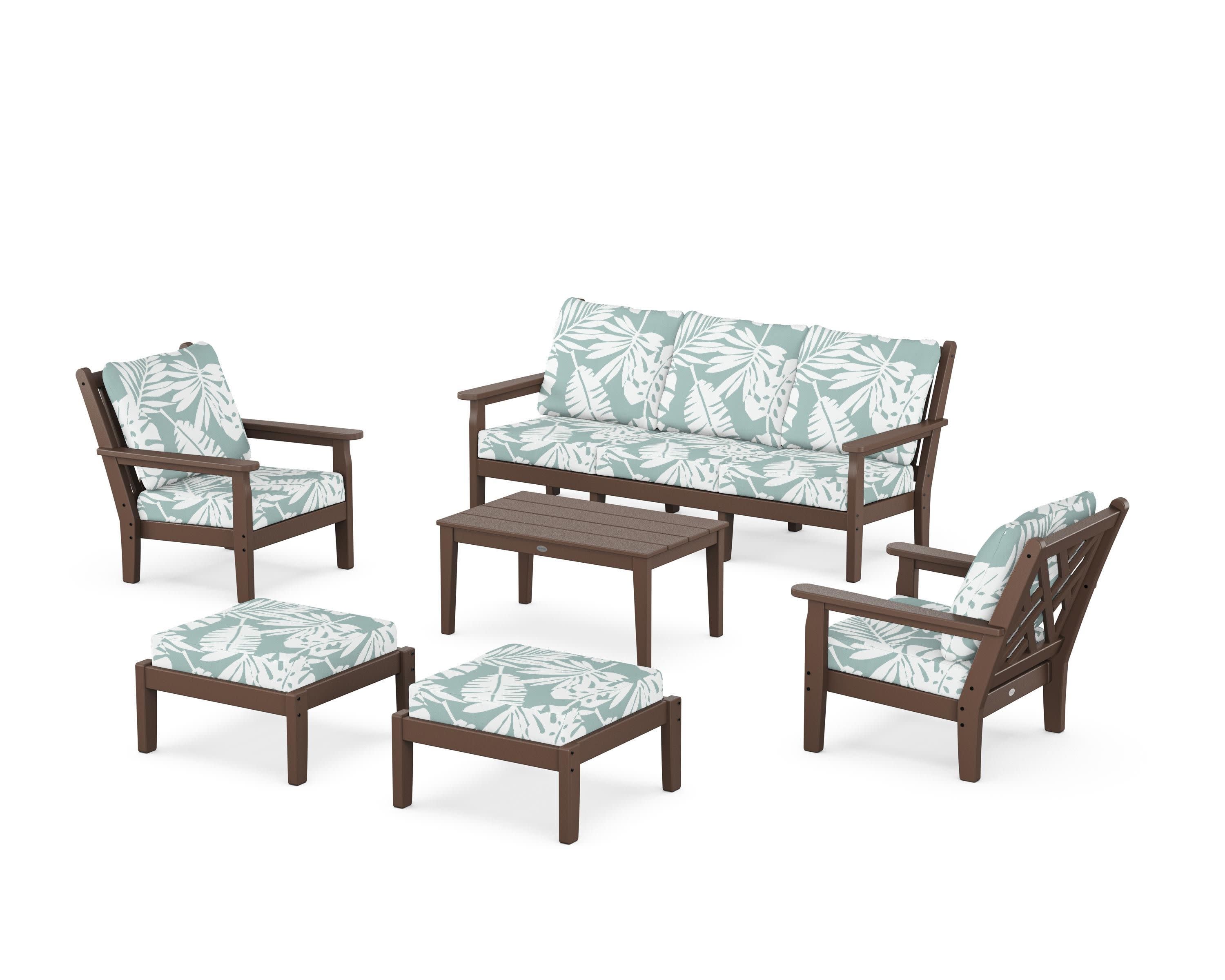 Chippendale 6-Piece Lounge Sofa Set in Mahogany / Leaf Glacier Spa