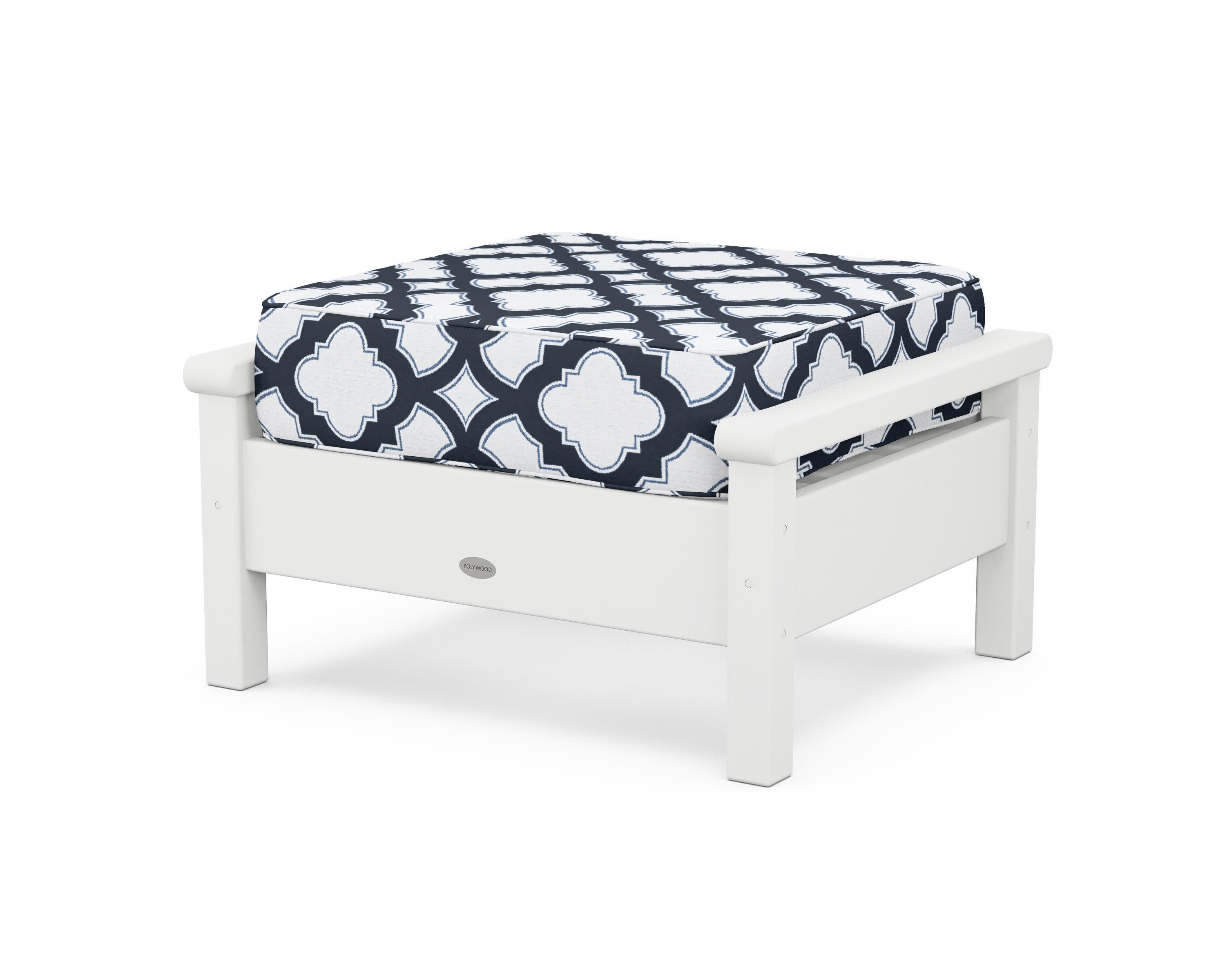 Harbour Deep Seating Ottoman in White / Trellis Marine Indigo