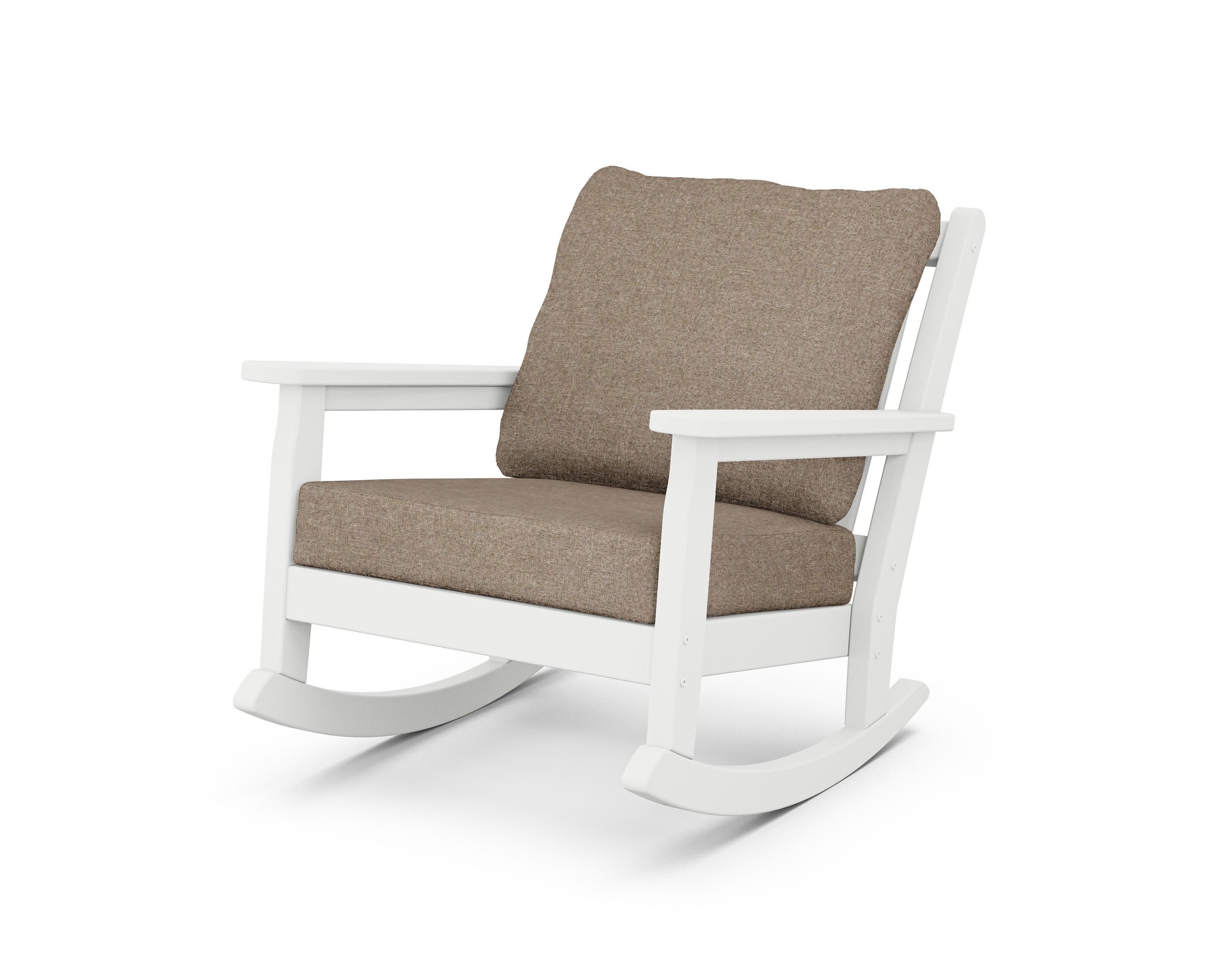 Chippendale Deep Seating Rocking Chair in White / Spiced Burlap