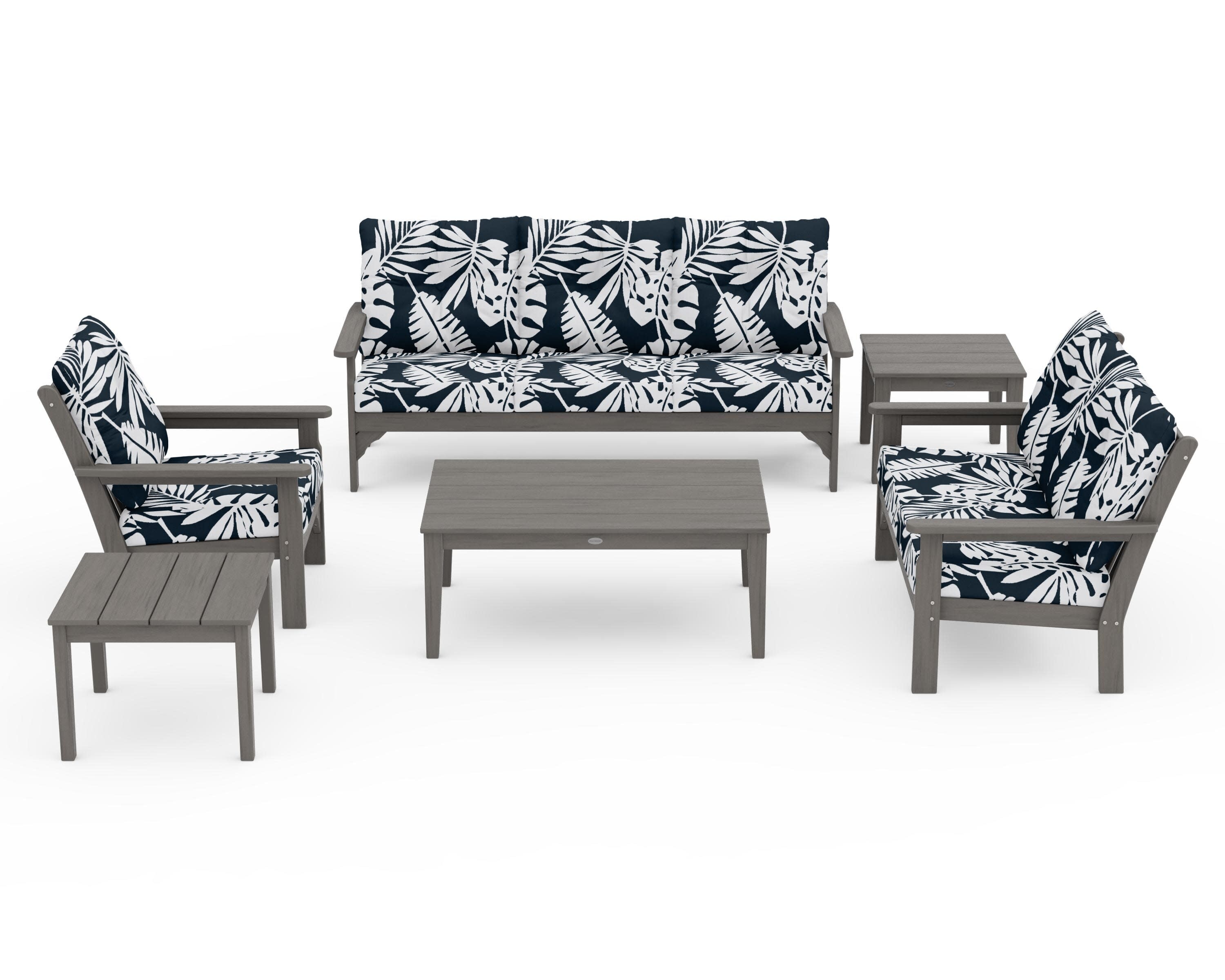 Vineyard 6-Piece Deep Seating Set in Driftwood / Leaf Marine Indigo