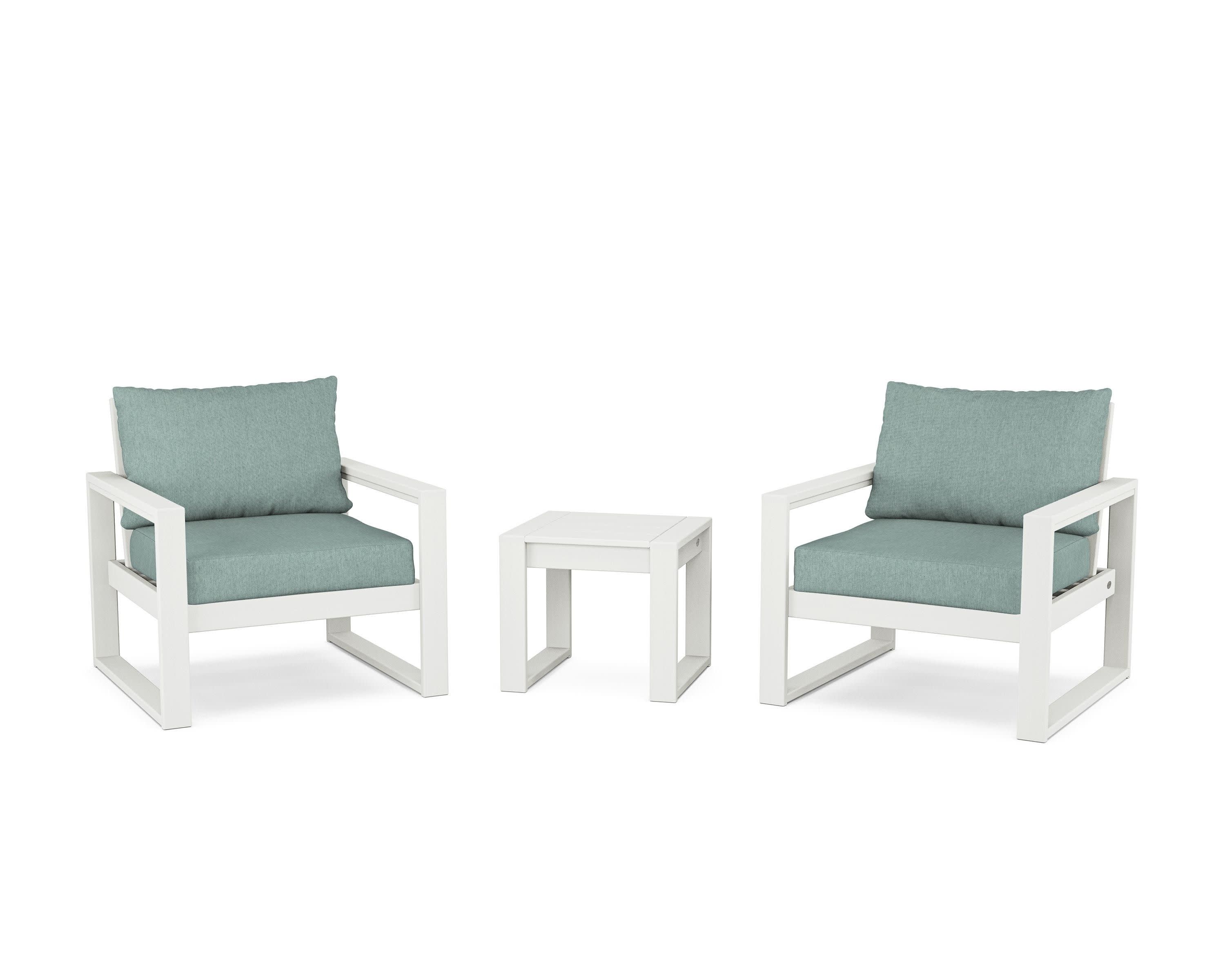 EDGE Sectional 3-Piece Deep Seating Set in Vintage White / Glacier Spa