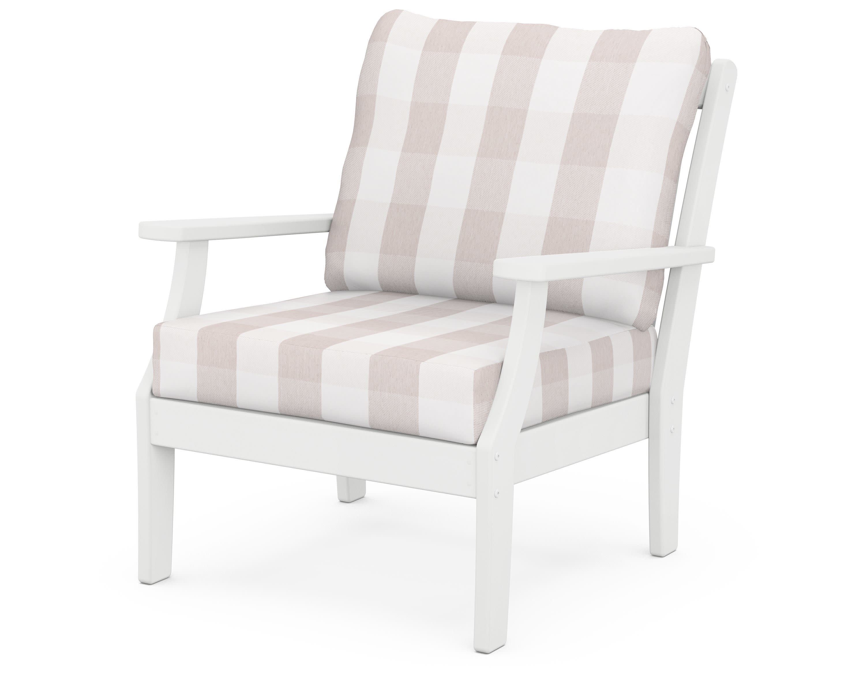Braxton Deep Seating Chair in White / Buffalo Plaid Dune Burlap