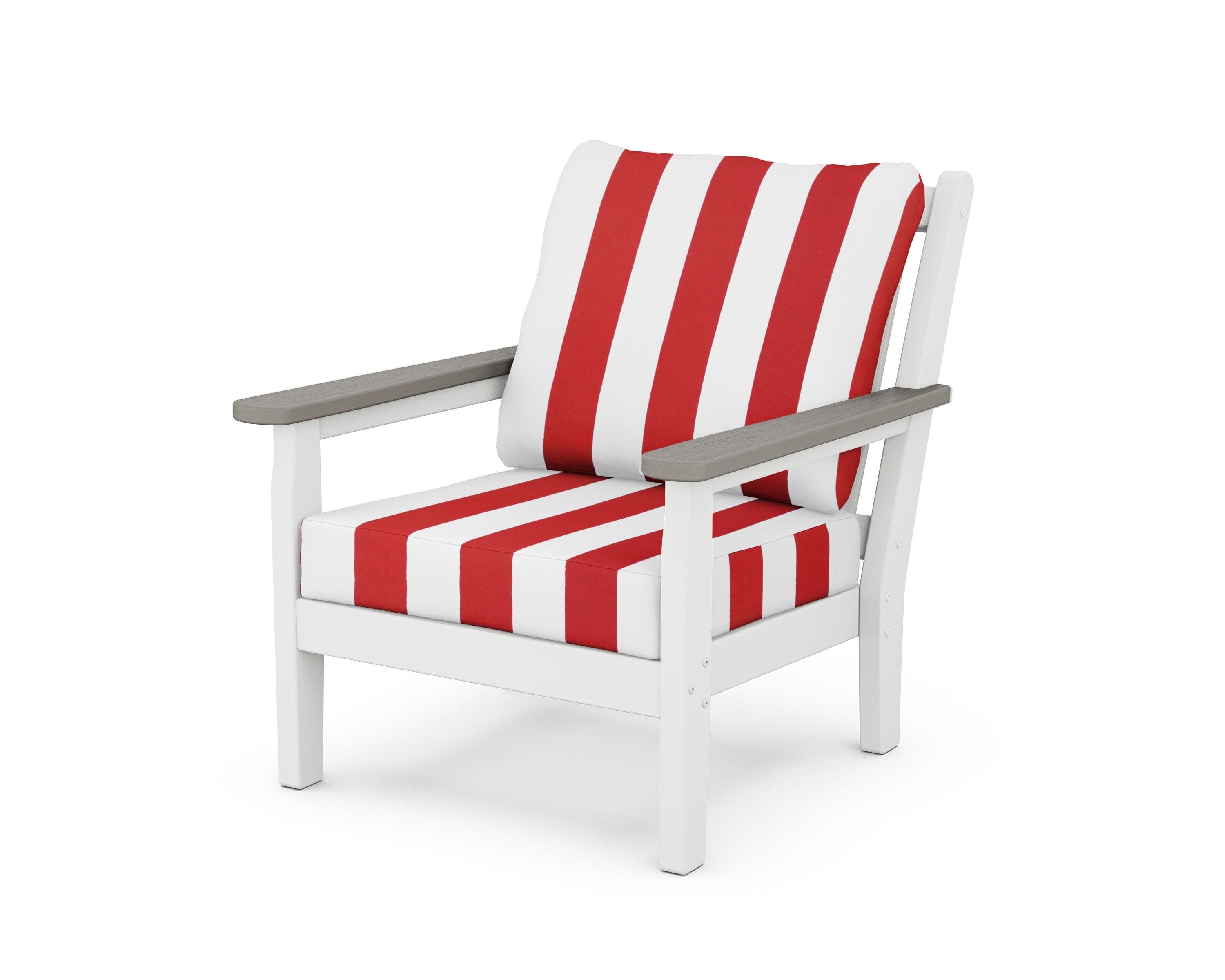 Chippendale Deep Seating Chair in White / Driftwood / Cabana Stripe Crimson
