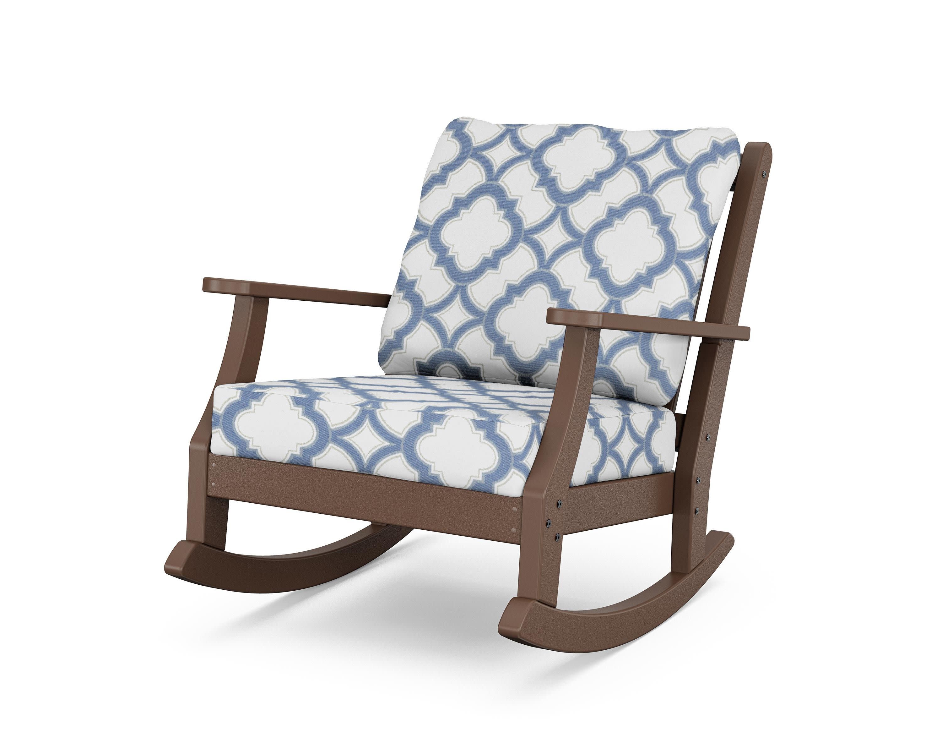 Wovendale Deep Seating Rocking Chair in Mahogany / Trellis Sky Blue