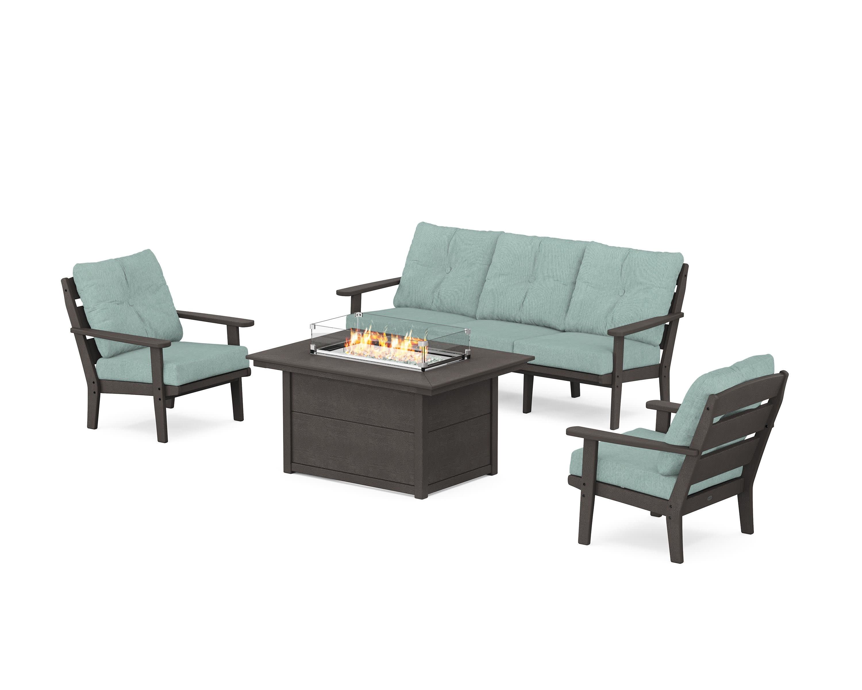 Lakeside Deep Seating Fire Pit Table Set in Vintage Coffee / Glacier Spa
