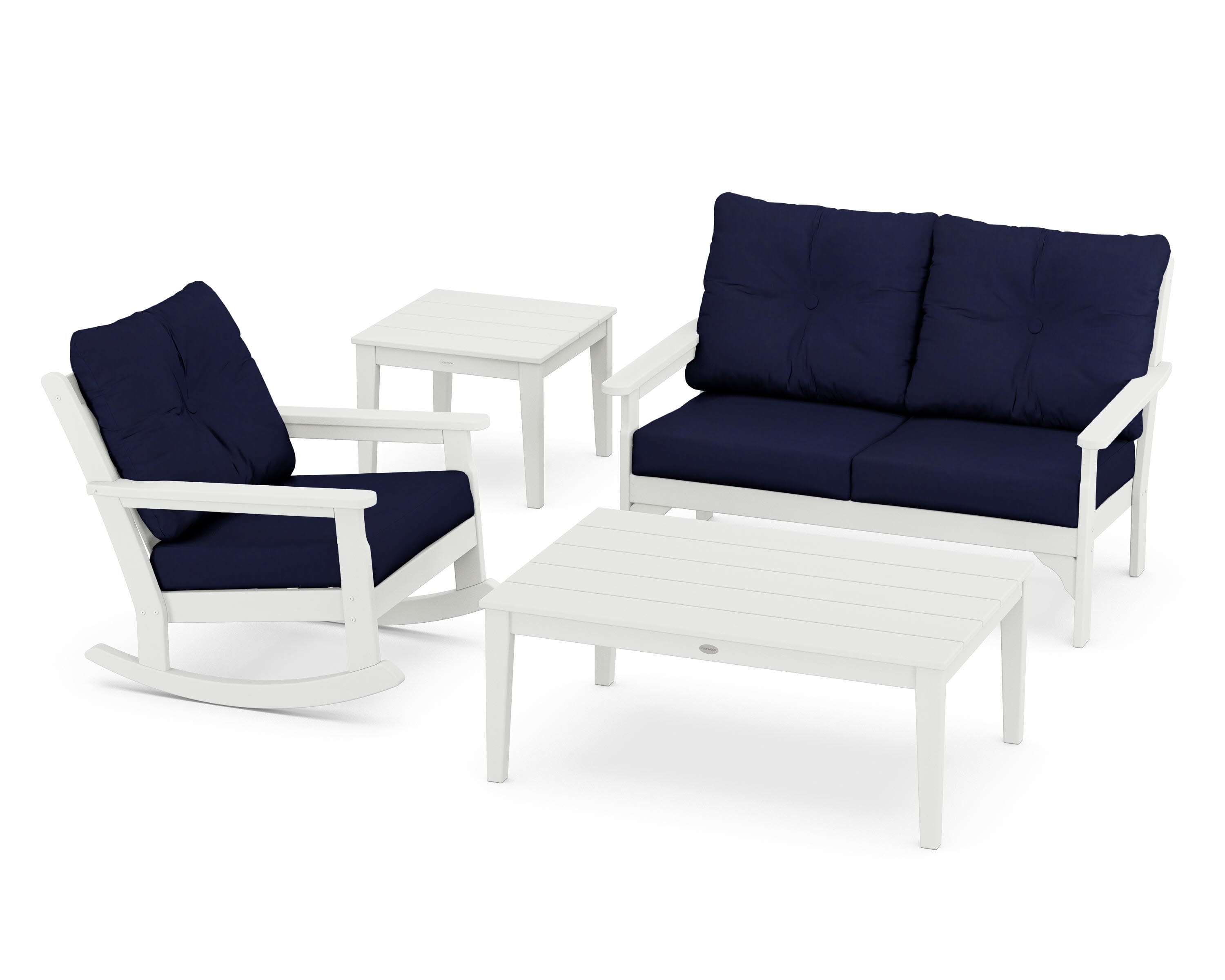 Vineyard 4-Piece Deep Seating Rocker Set in Vintage White / Navy