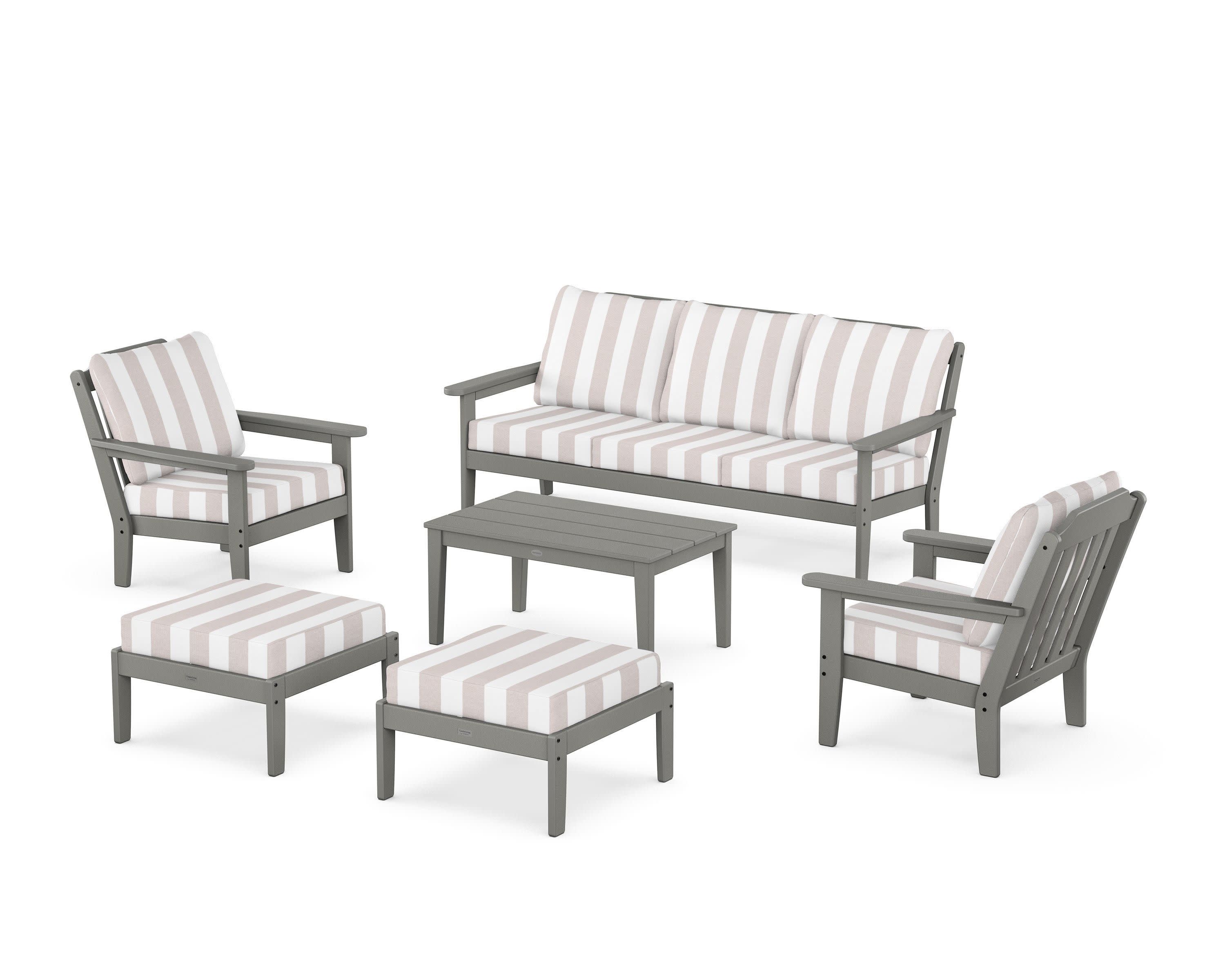 Cottage 6-Piece Lounge Sofa Set in Slate Grey / Cabana Stripe Dune Burlap