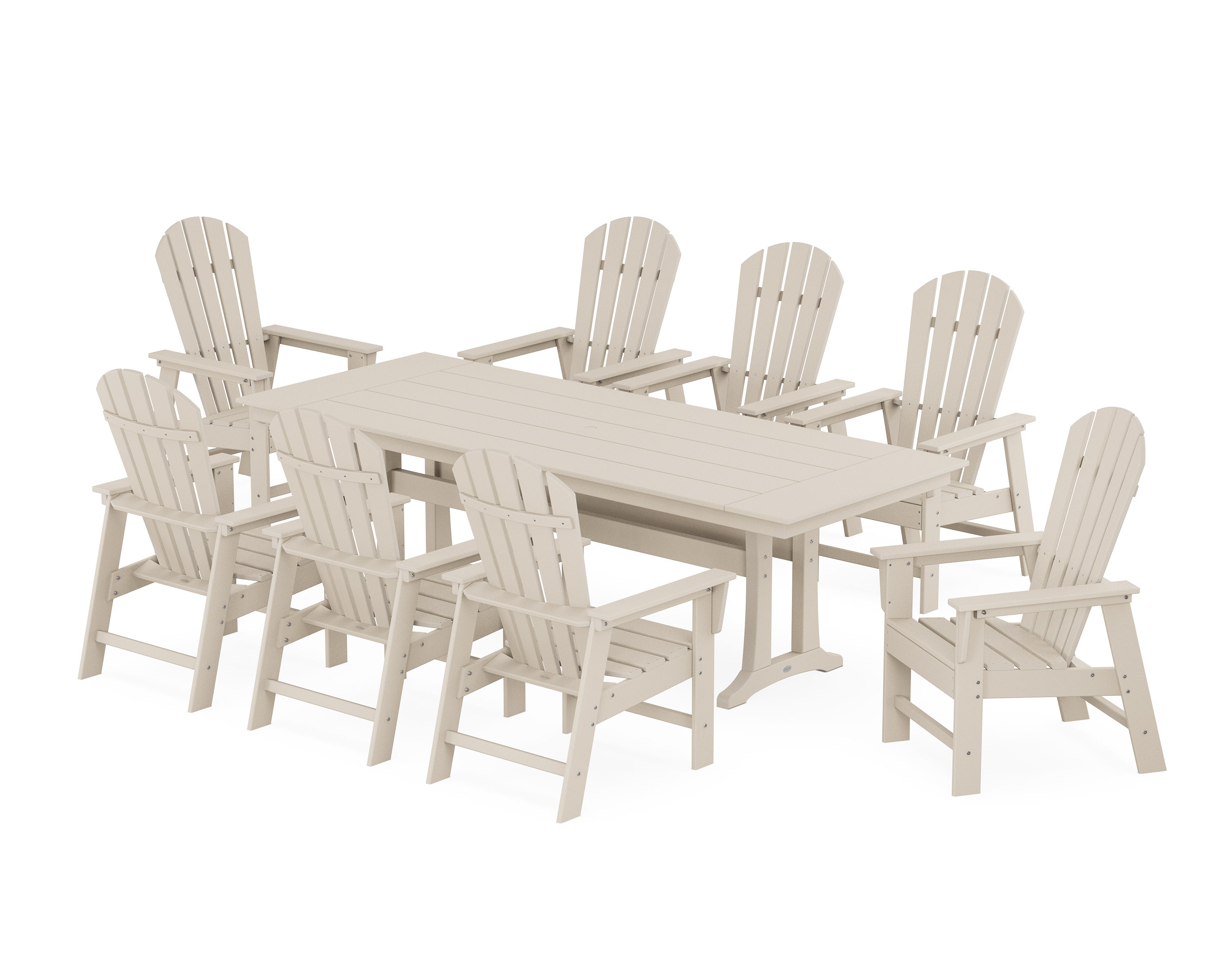South Beach 9-Piece Farmhouse Dining Set with Trestle Legs in Sand