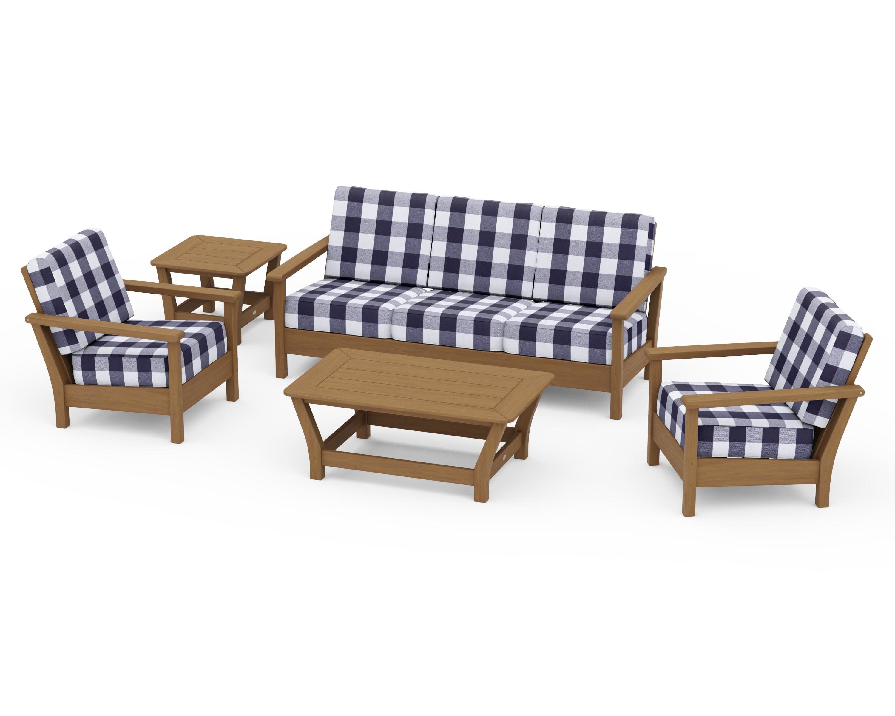 Harbour 5-Piece Deep Seating Set in Natural / Buffalo Plaid Navy