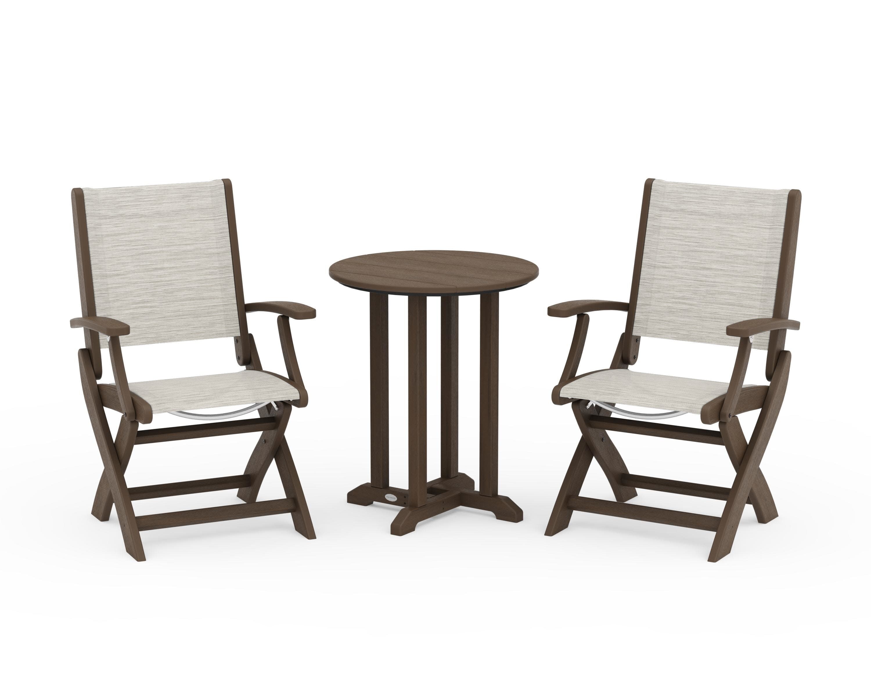 Coastal Folding 3-Piece Round Bistro Dining Set in Kona / Birch Sling