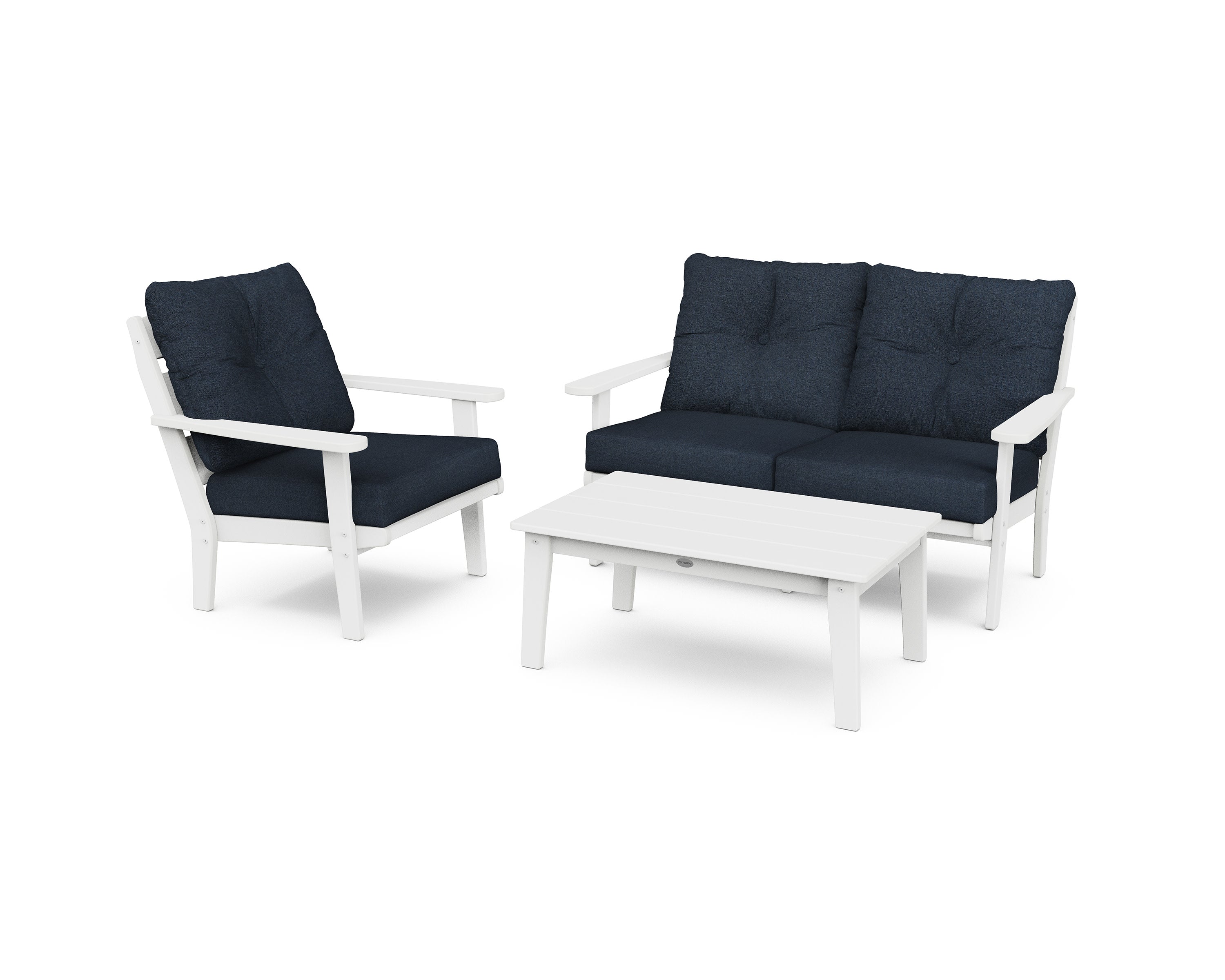 Lakeside 3-Piece Deep Seating Set in White / Marine Indigo