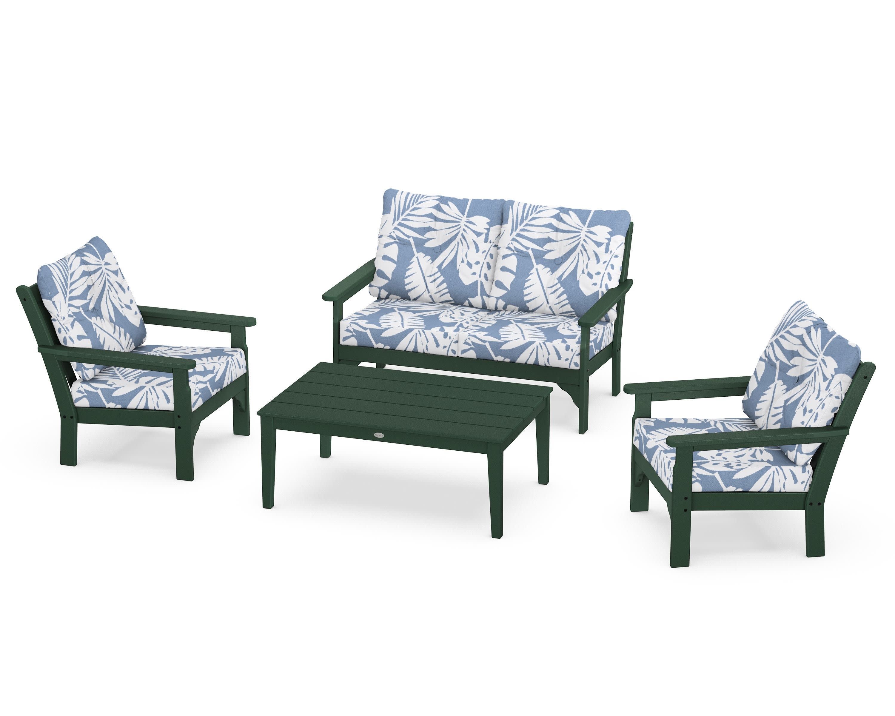 Vineyard 4-Piece Deep Seating Set in Green / Leaf Sky Blue