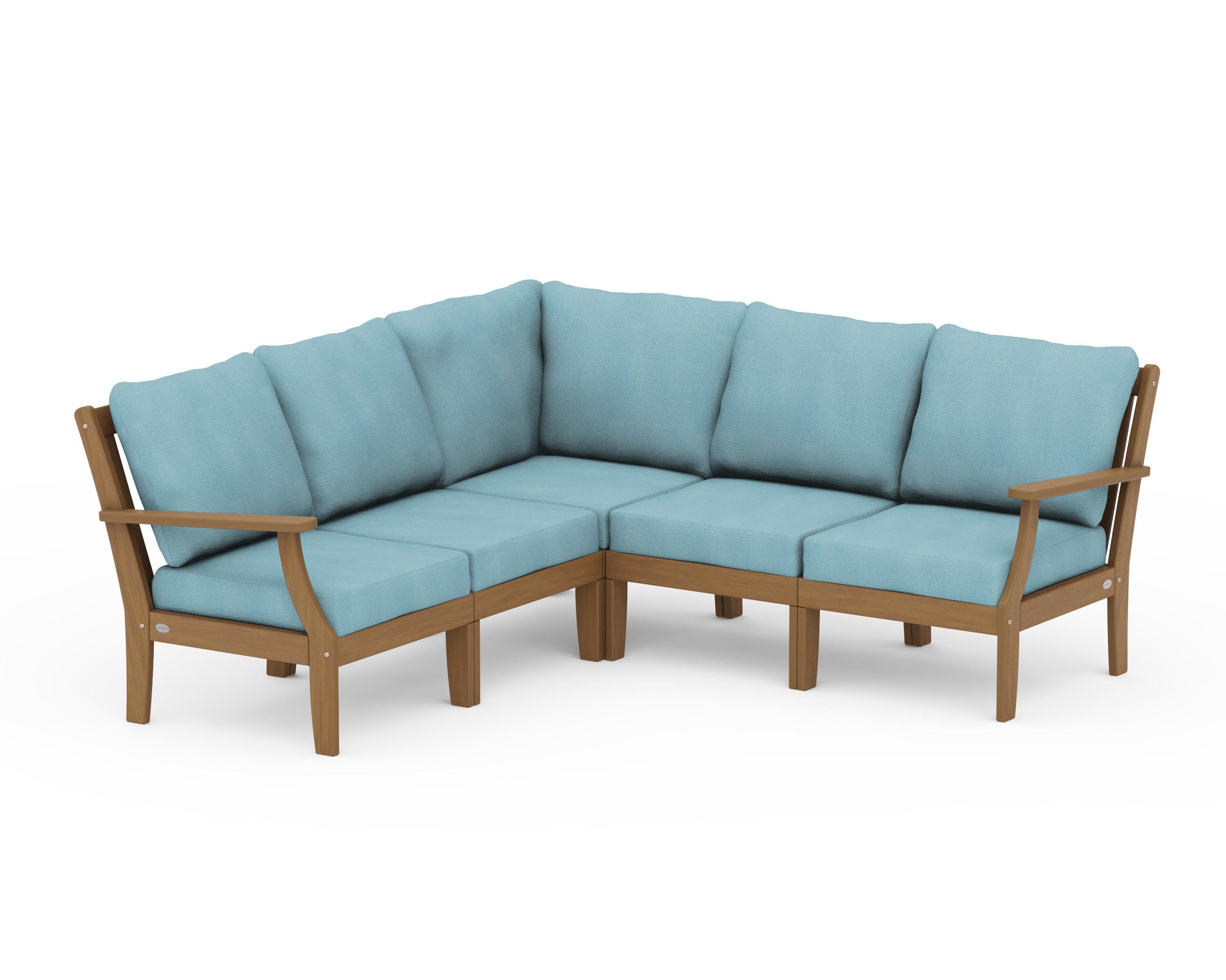 Braxton Modular 5-Piece Deep Seating Set in Natural / Lattice Sky Blue
