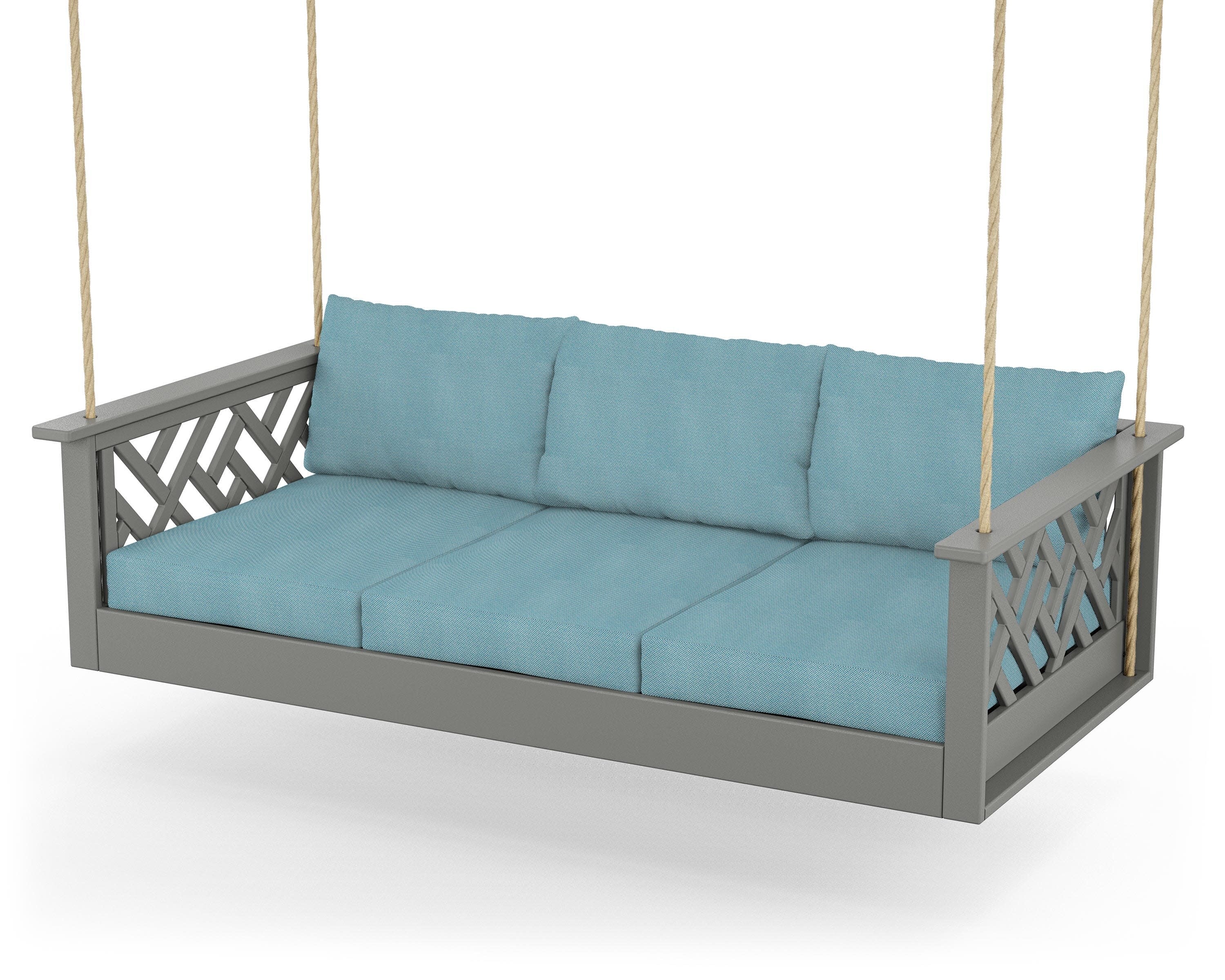 Chippendale Daybed Swing in Slate Grey / Lattice Sky Blue