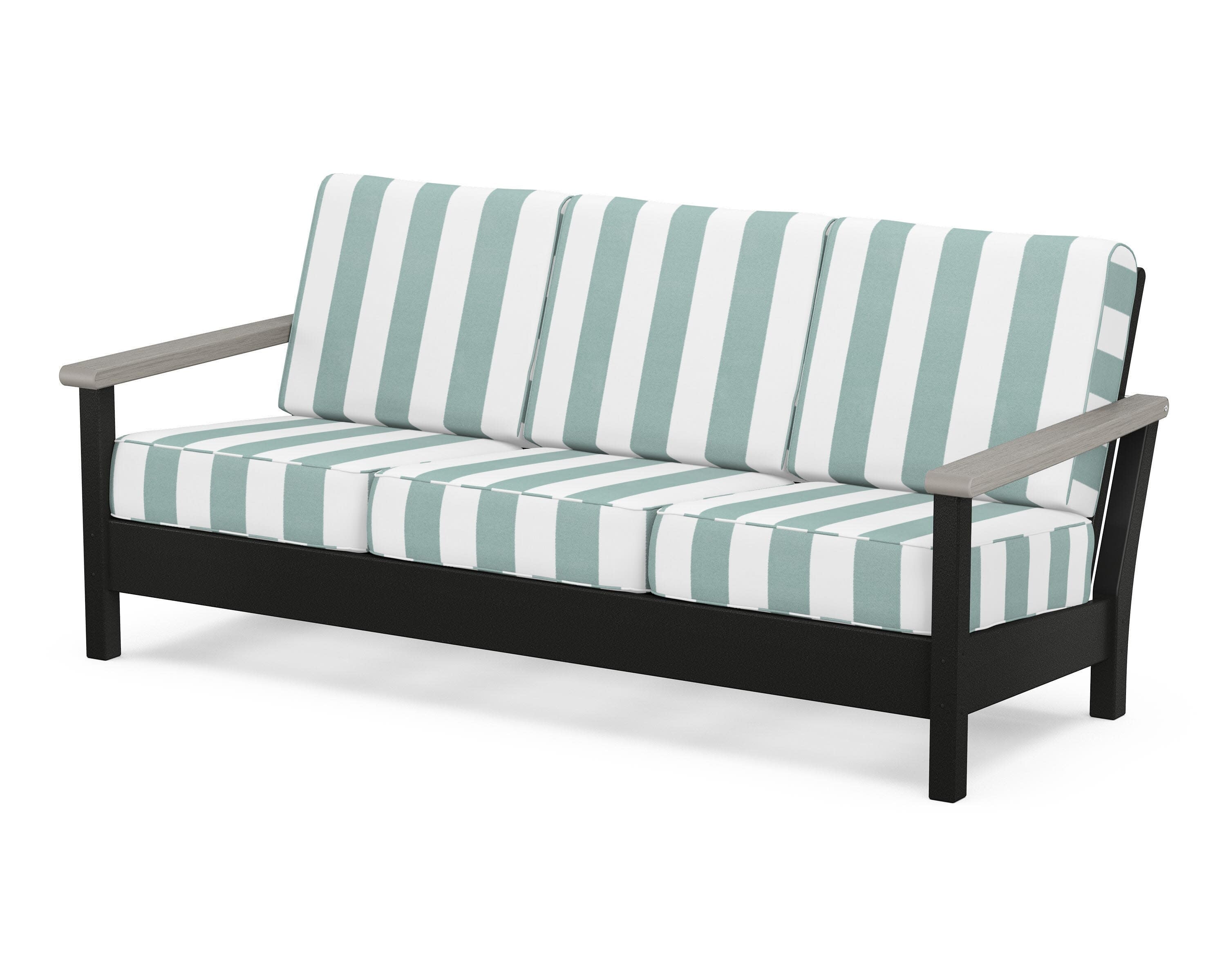 Harbour Deep Seating Sofa in Black / Driftwood / Cabana Stripe Glacier Spa