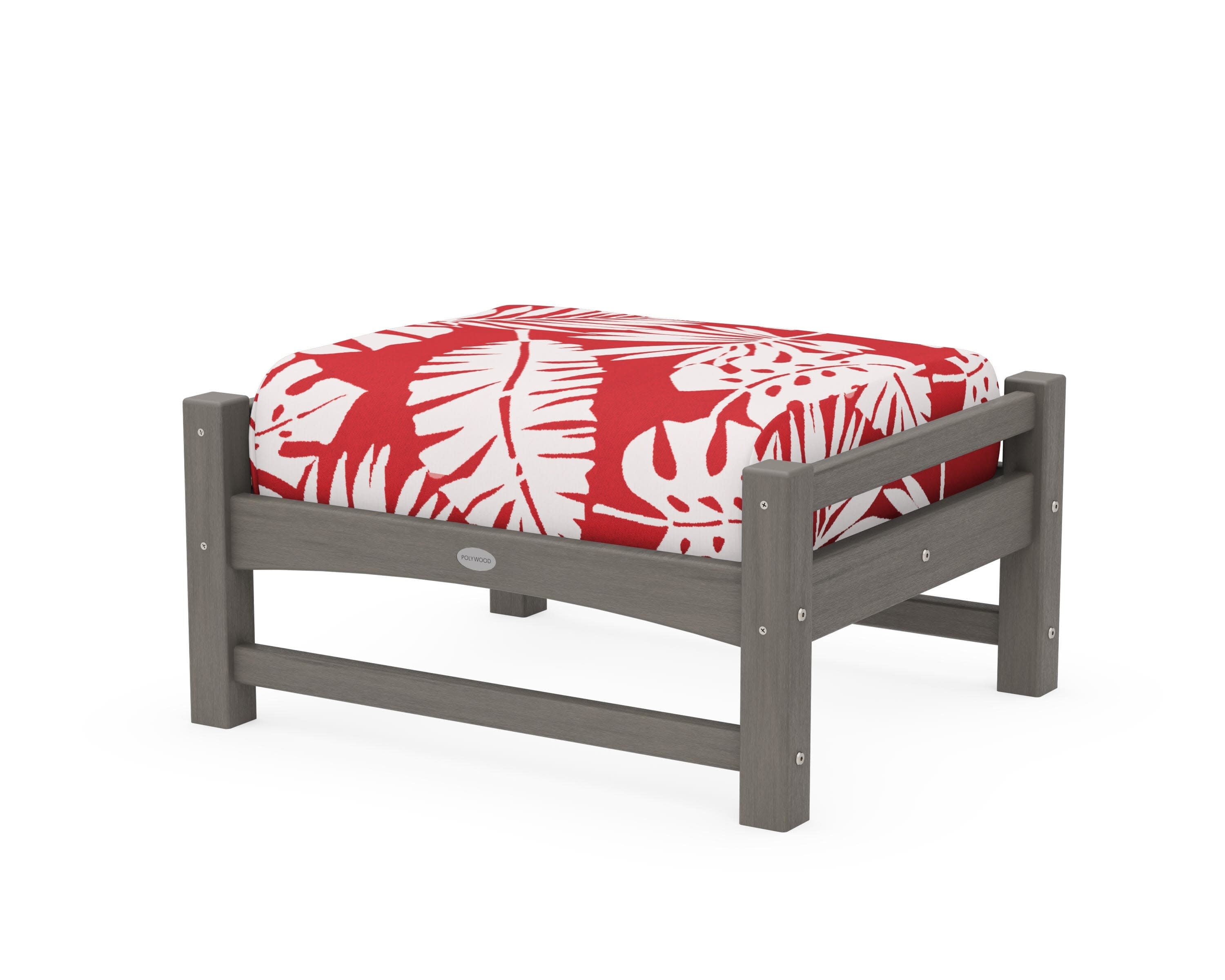 Club Ottoman in Driftwood / Leaf Crimson