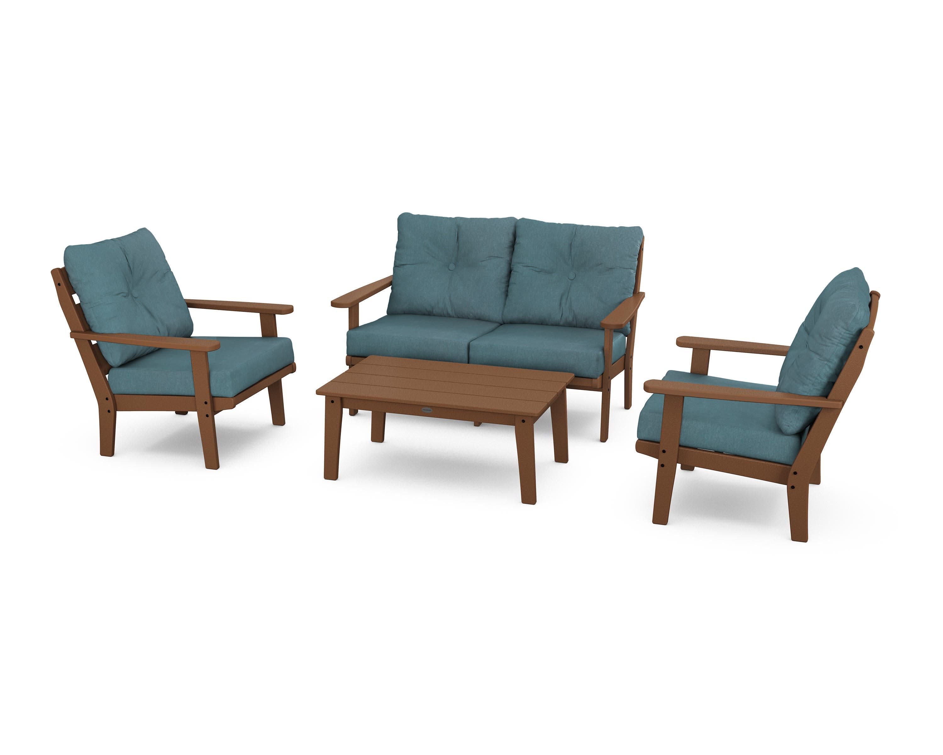 Lakeside 4-Piece Deep Seating Set in Teak / Ocean Teal