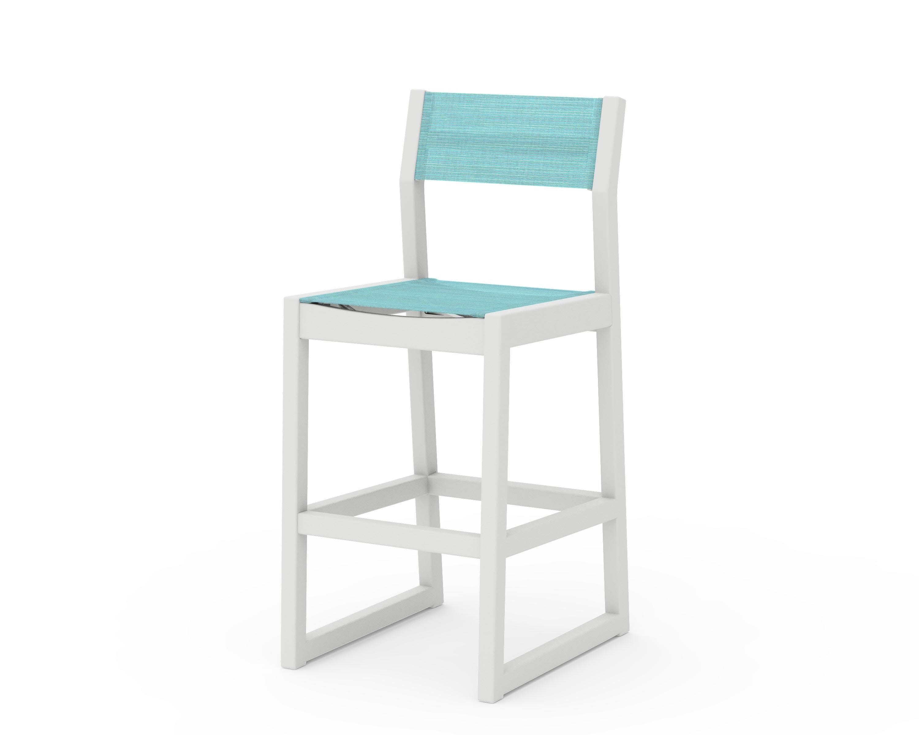 EDGE Sling Bar Side Chair in Vintage White / Dupioni Aquamarine Sling
