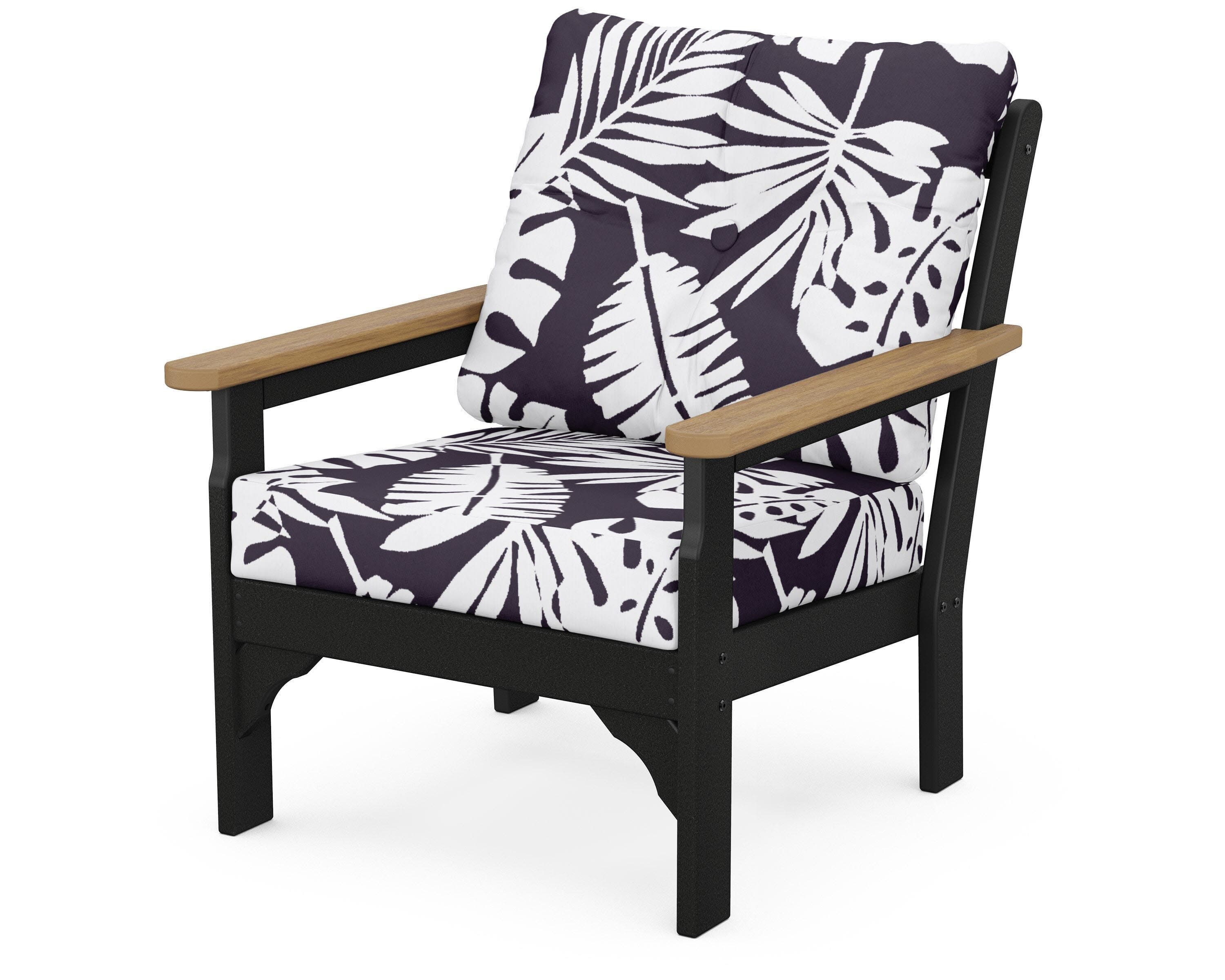 Vineyard Deep Seating Chair in Black / Natural / Leaf Navy