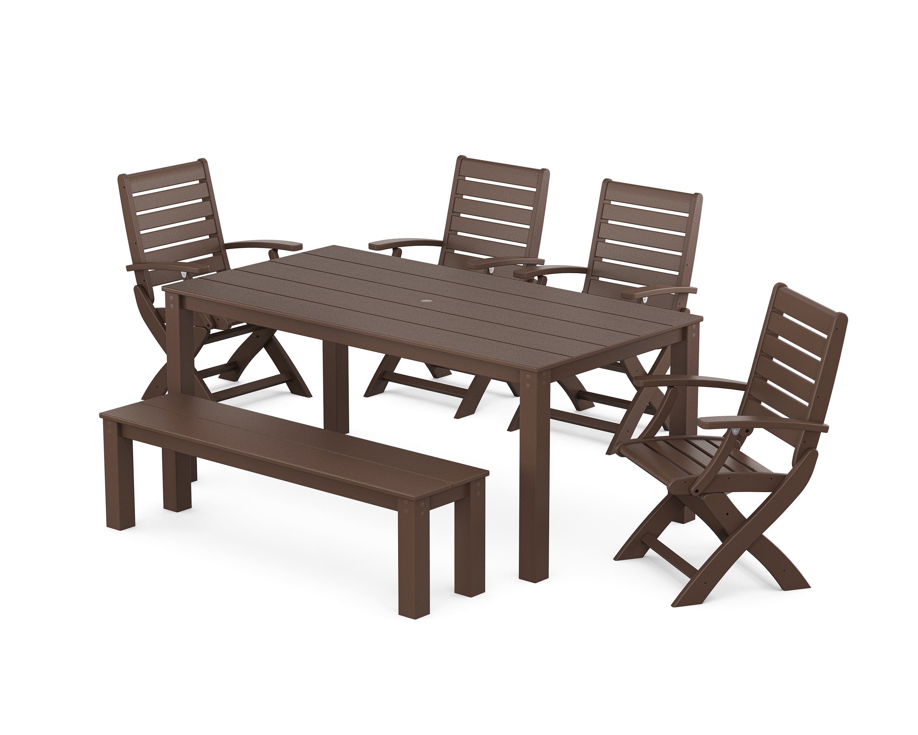 Signature Folding Chair 6-Piece Parsons Dining Set with Bench in Mahogany