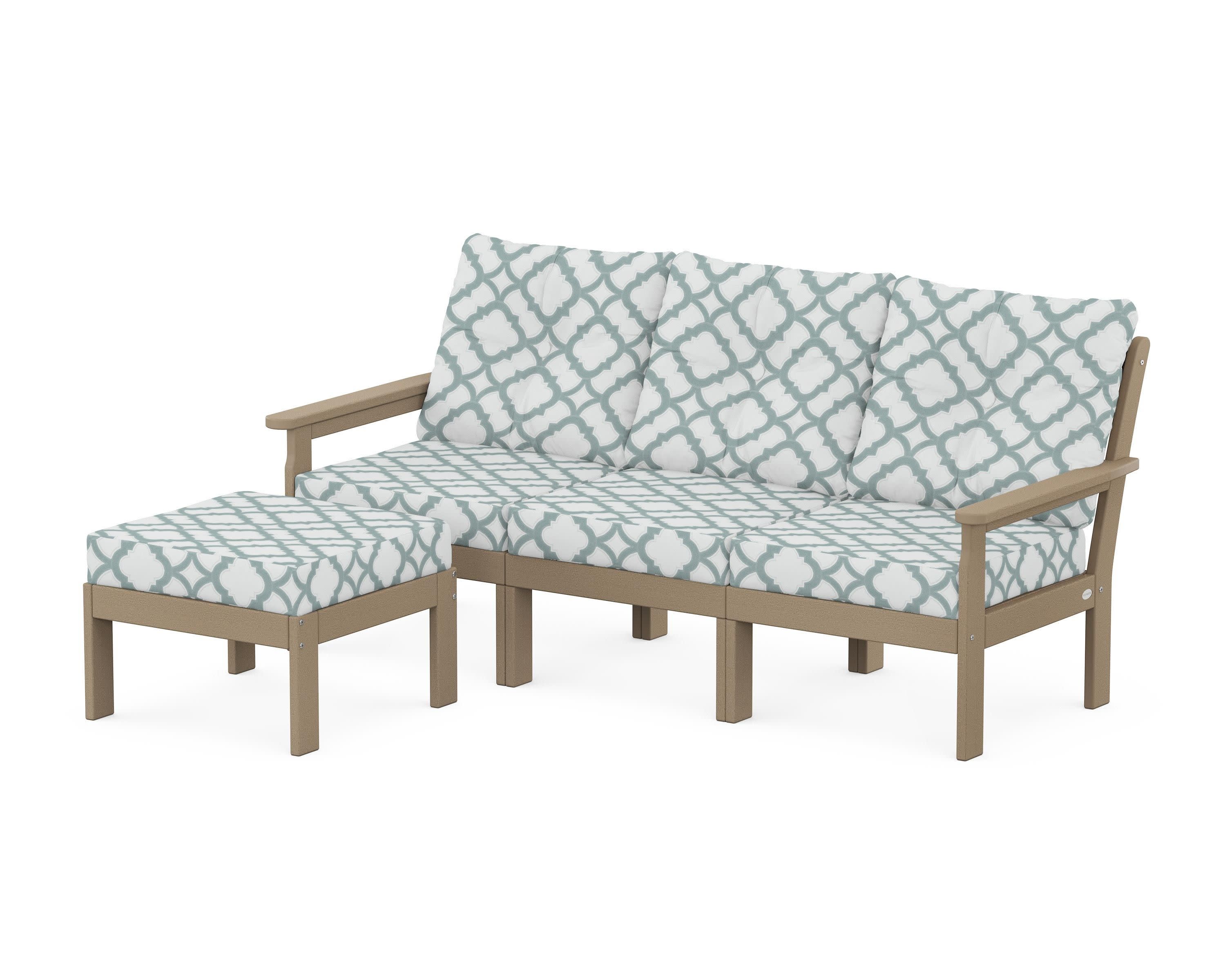 Vineyard 4-Piece Sectional with Ottoman in Vintage Sahara / Trellis Glacier Spa