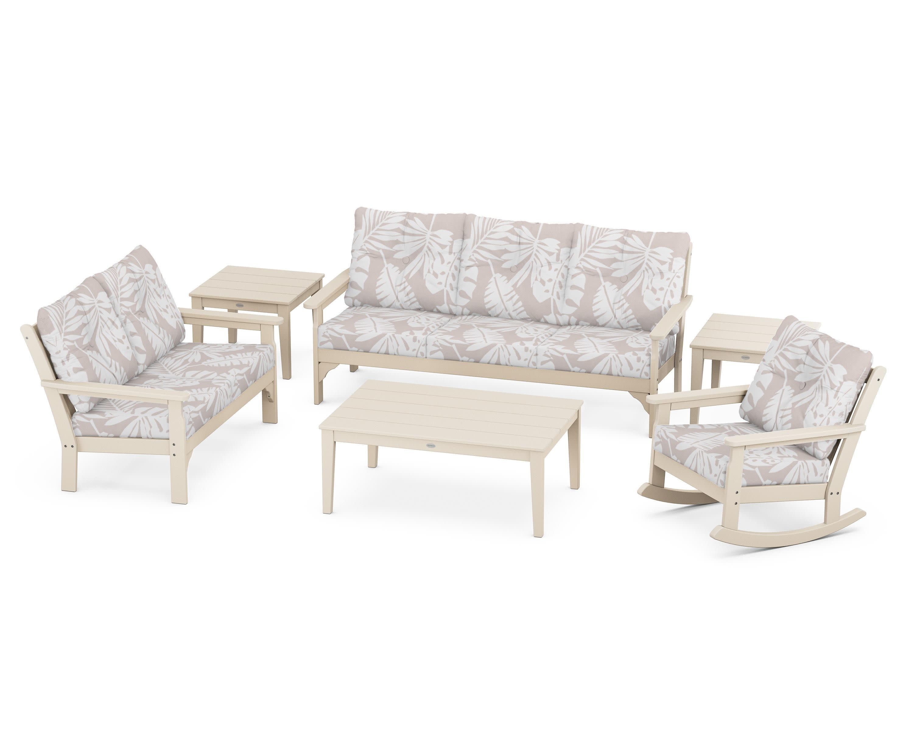 Vineyard 6-Piece Deep Seating Set in Sand / Leaf Dune Burlap
