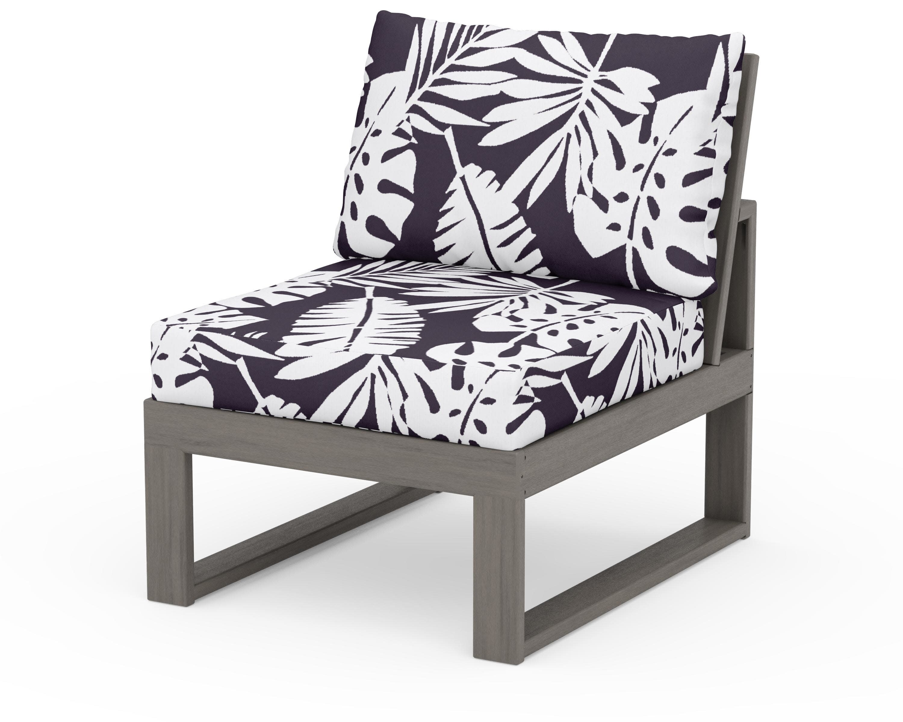 Modular Armless Chair in Driftwood / Leaf Navy