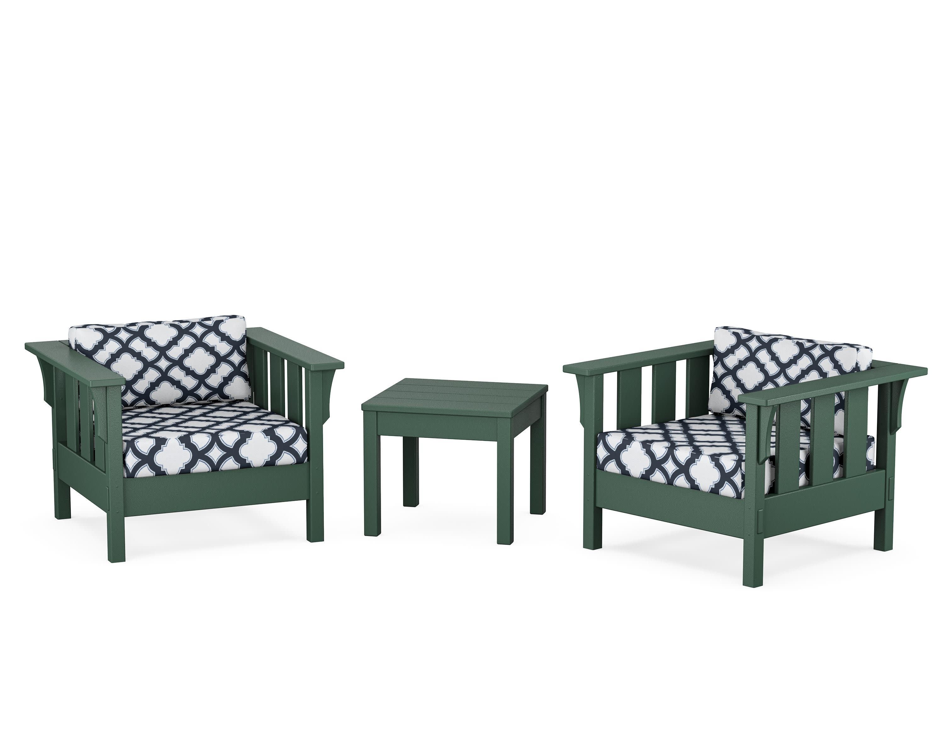 Acadia 3-Piece Deep Seating Set in Green / Trellis Marine Indigo