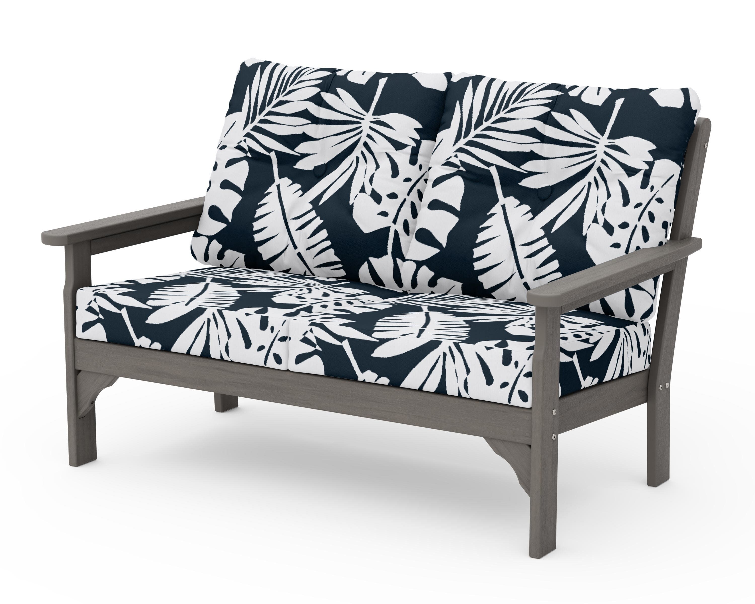 Vineyard Deep Seating Loveseat in Driftwood / Leaf Marine Indigo