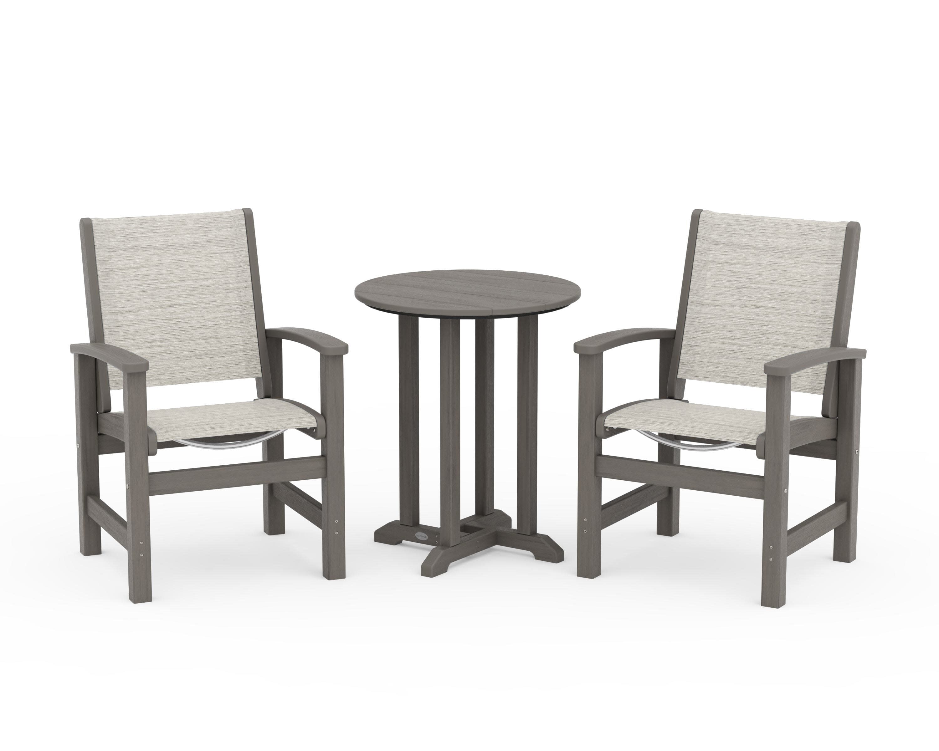 Coastal 3-Piece Round Bistro Dining Set in Driftwood / Birch Sling