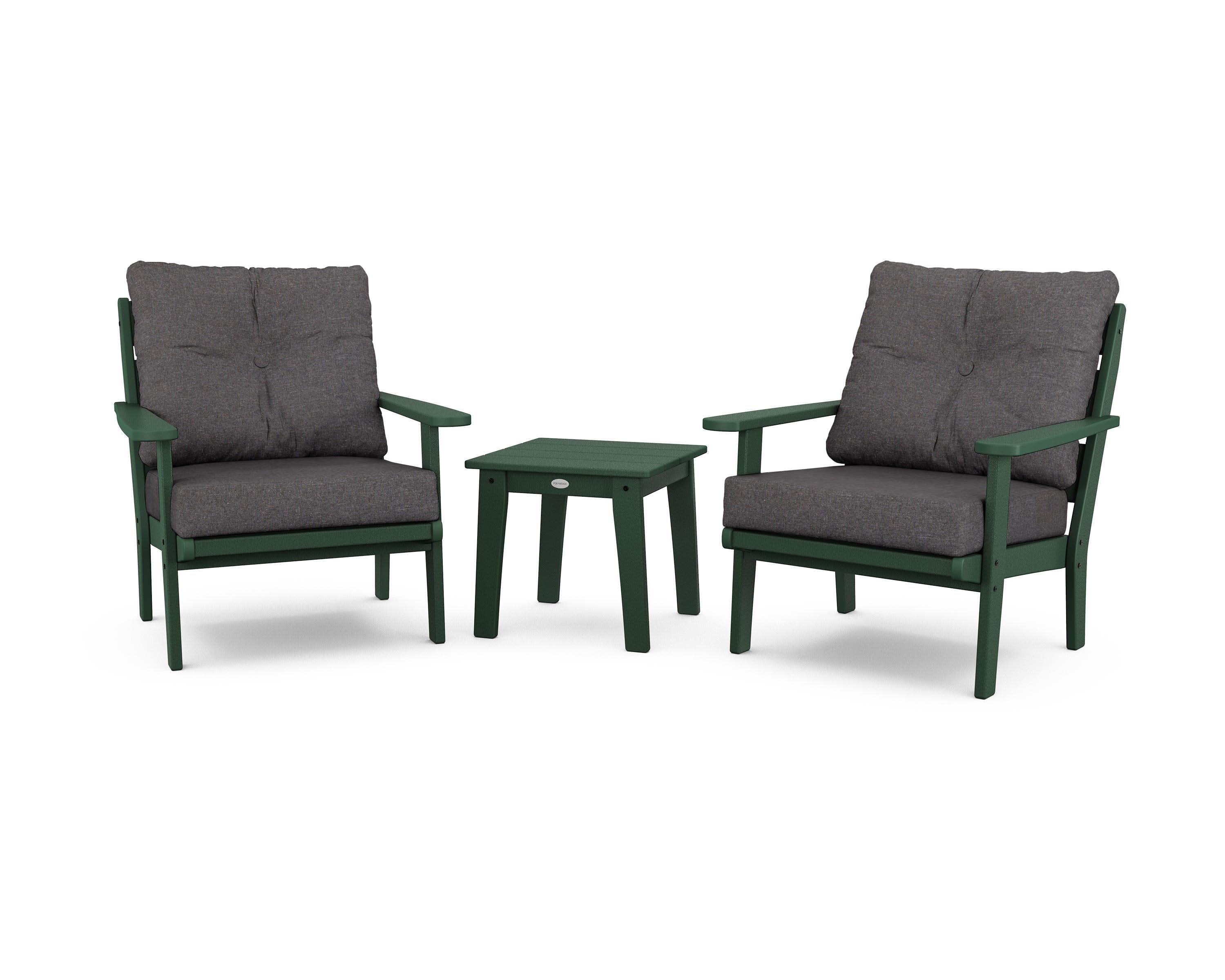 Lakeside 3-Piece Deep Seating Chair Set in Green / Ash Charcoal