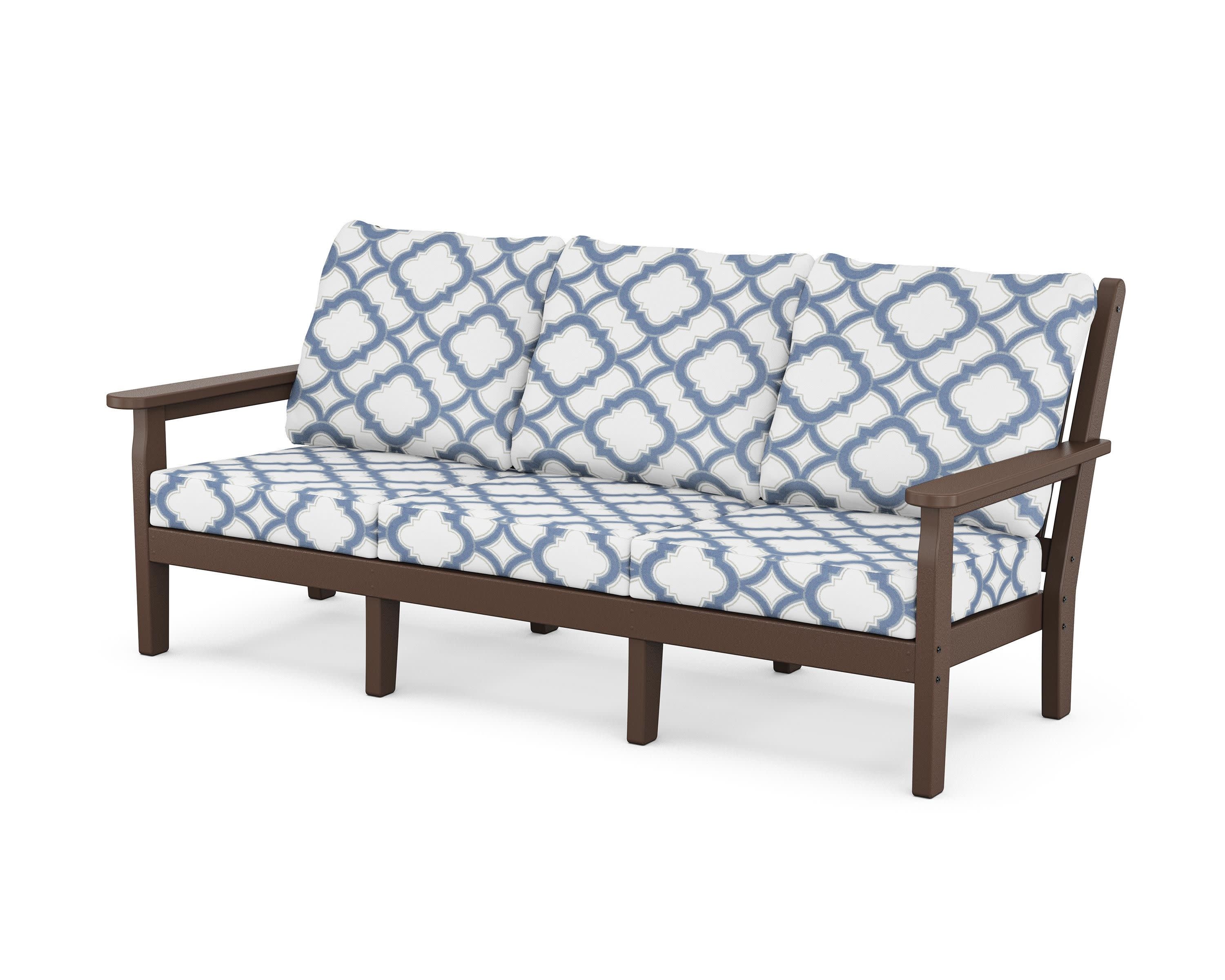 Chippendale Deep Seating Sofa in Mahogany / Trellis Sky Blue