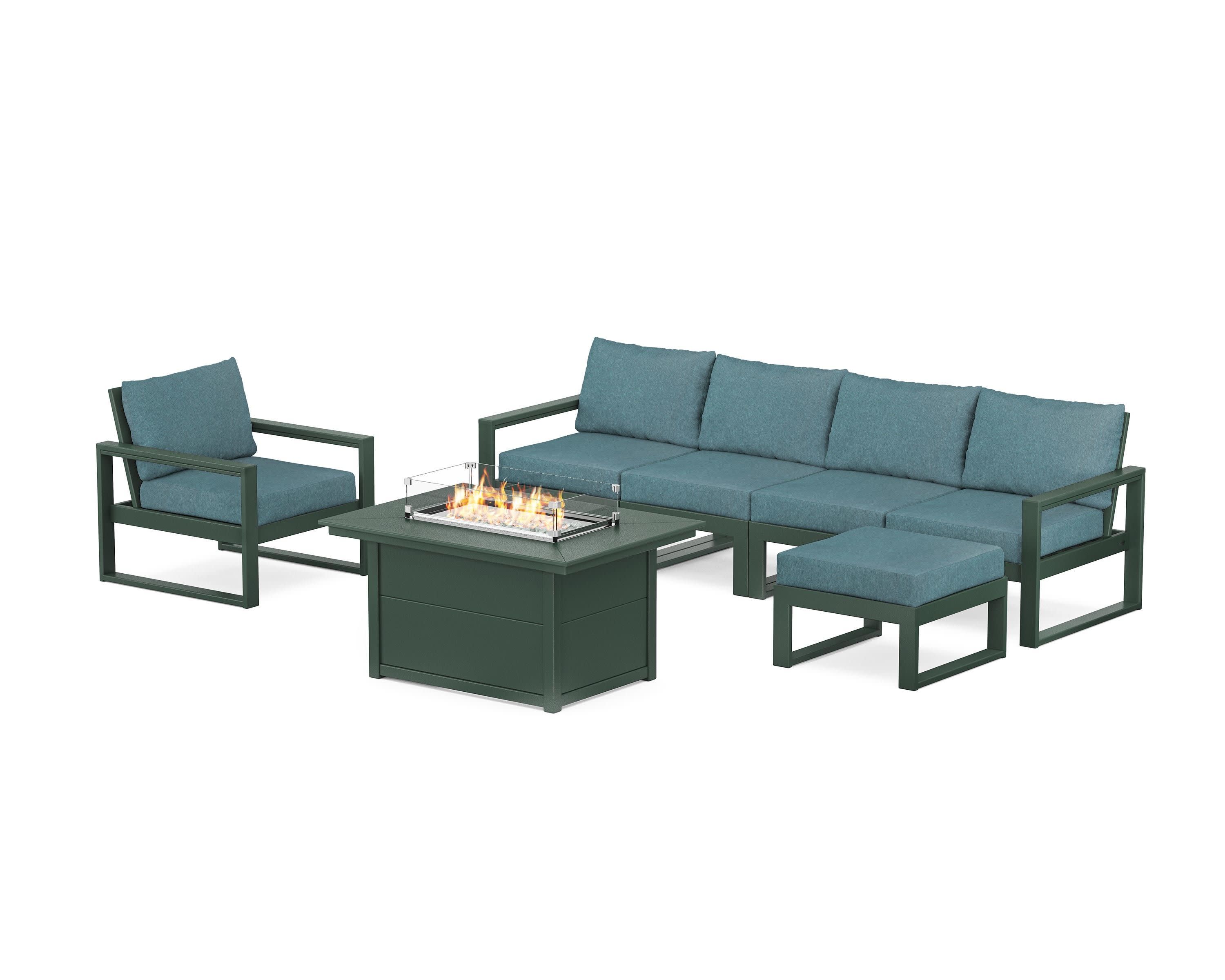 EDGE Sectional Lounge and Fire Pit Set in Green / Ocean Teal
