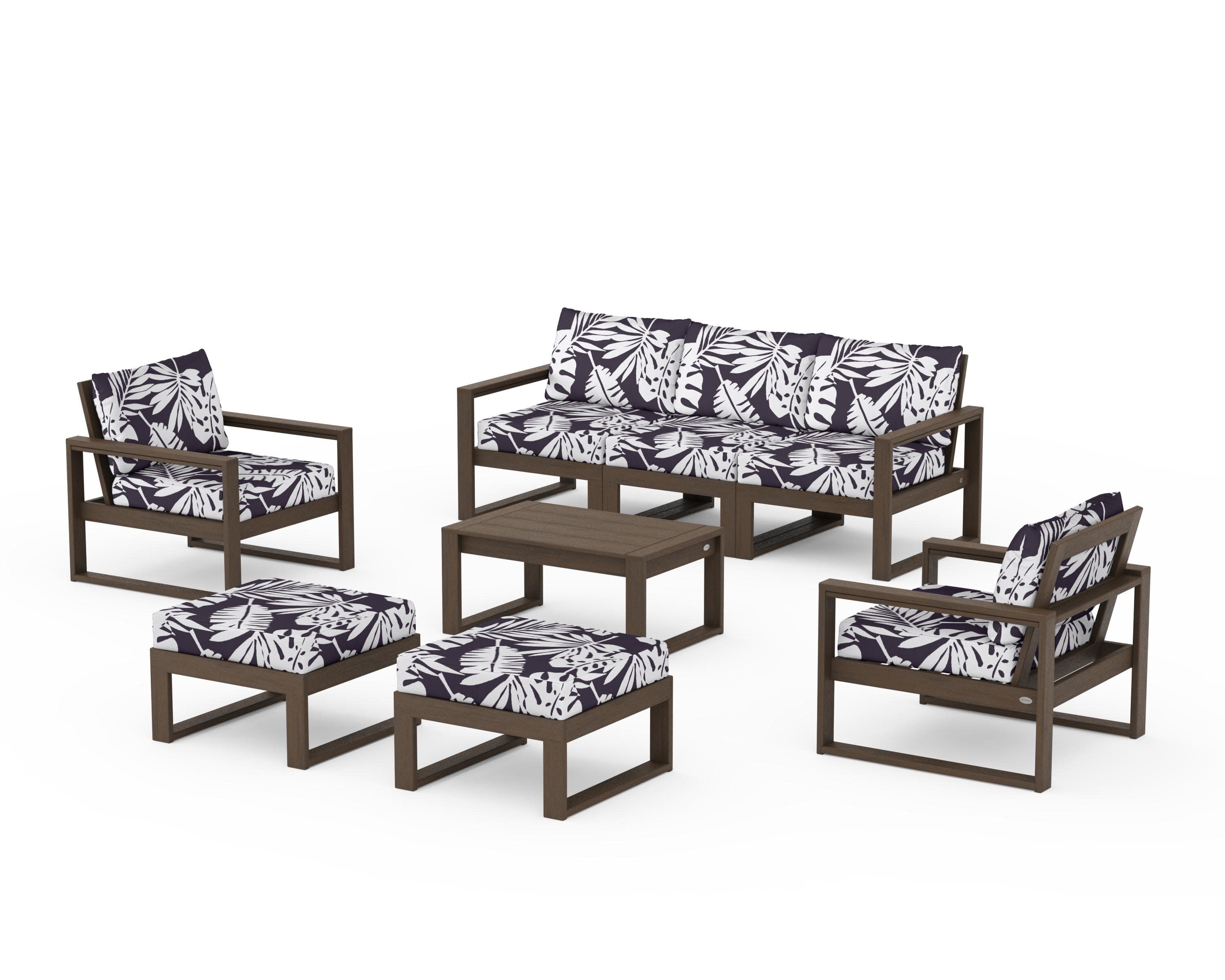 EDGE Sectional 8-Piece Lounge Sofa Set in Kona / Leaf Navy