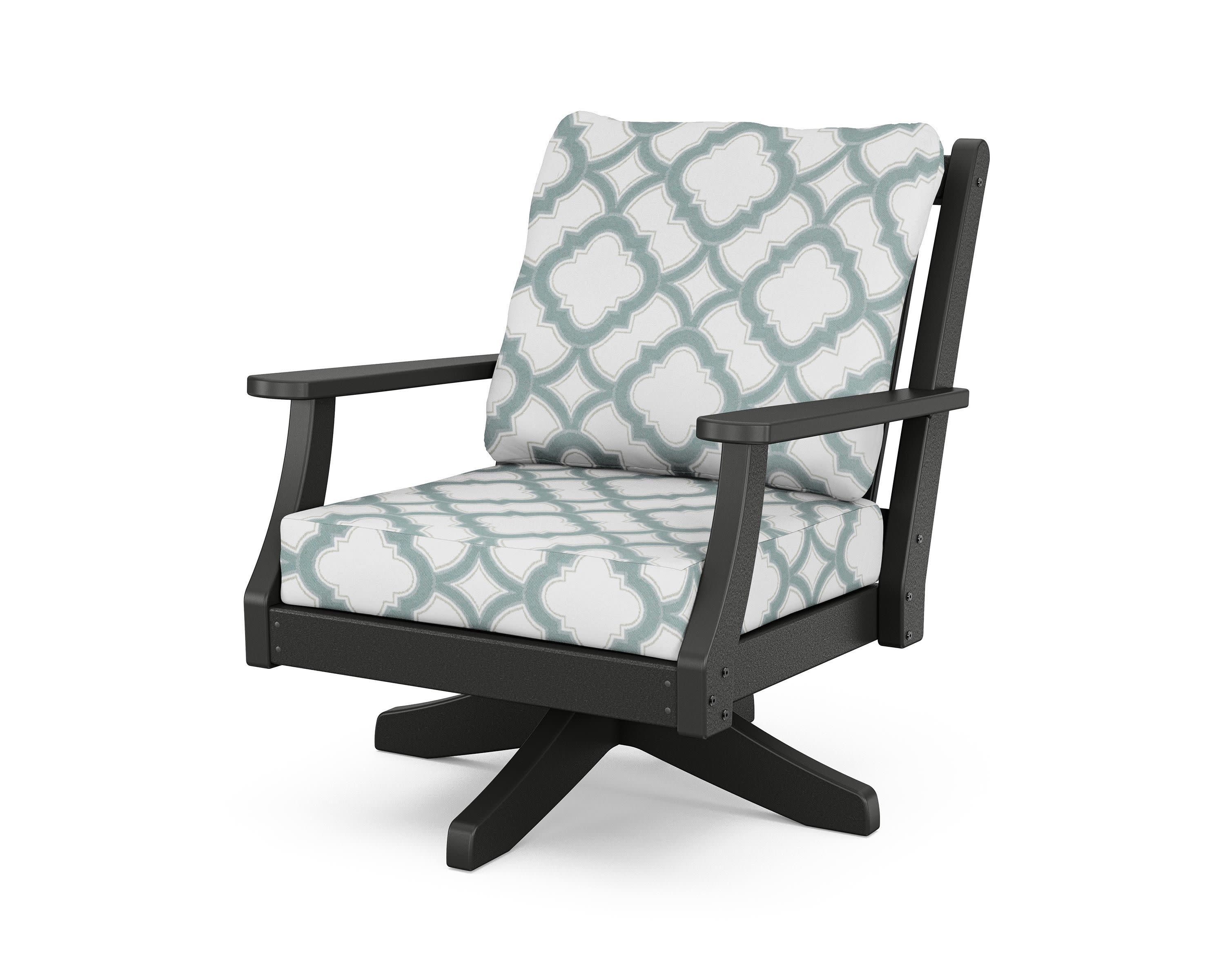 Wovendale Deep Seating Swivel Chair in Black / Trellis Glacier Spa