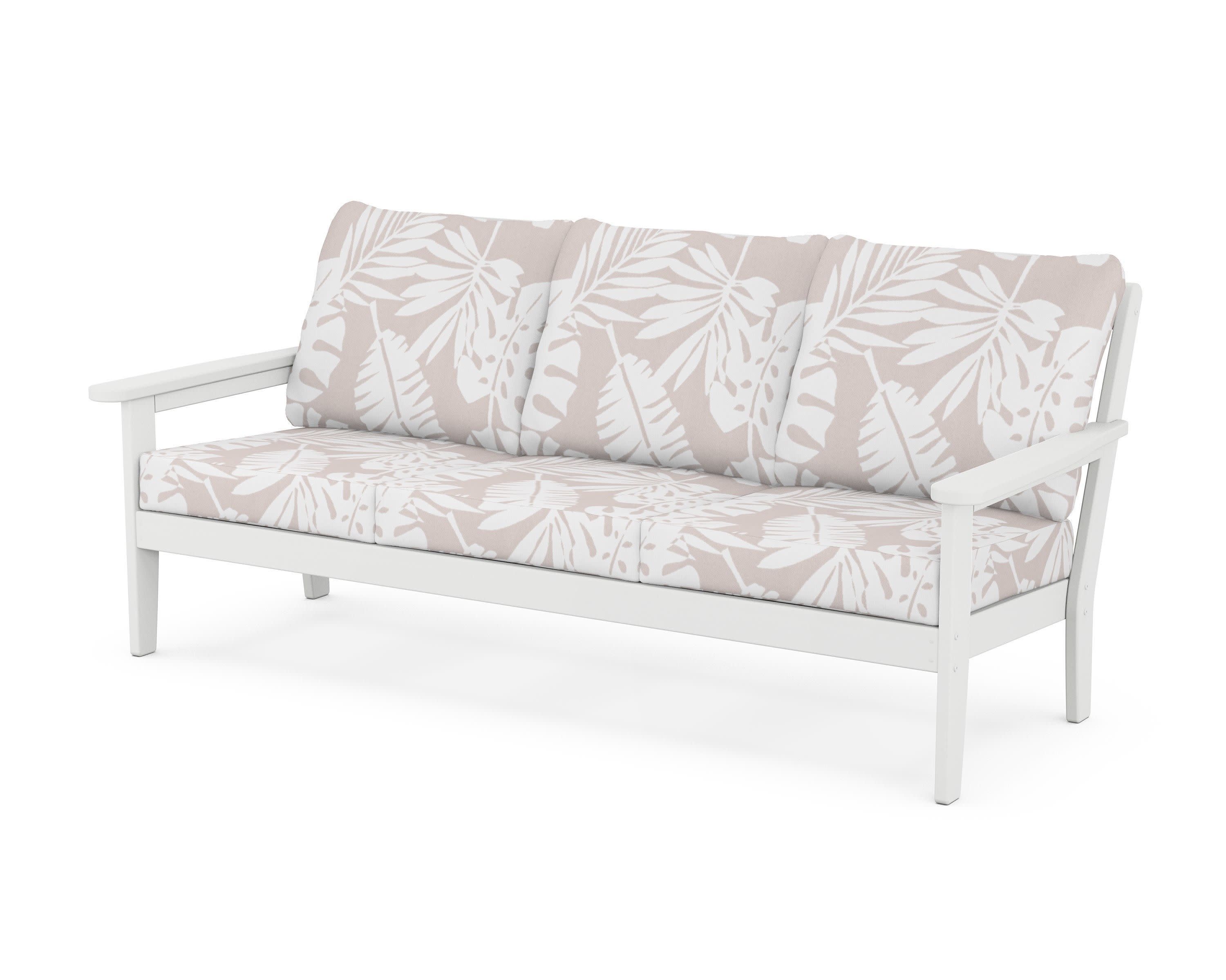 Cottage Deep Seating Sofa in White / Leaf Dune Burlap