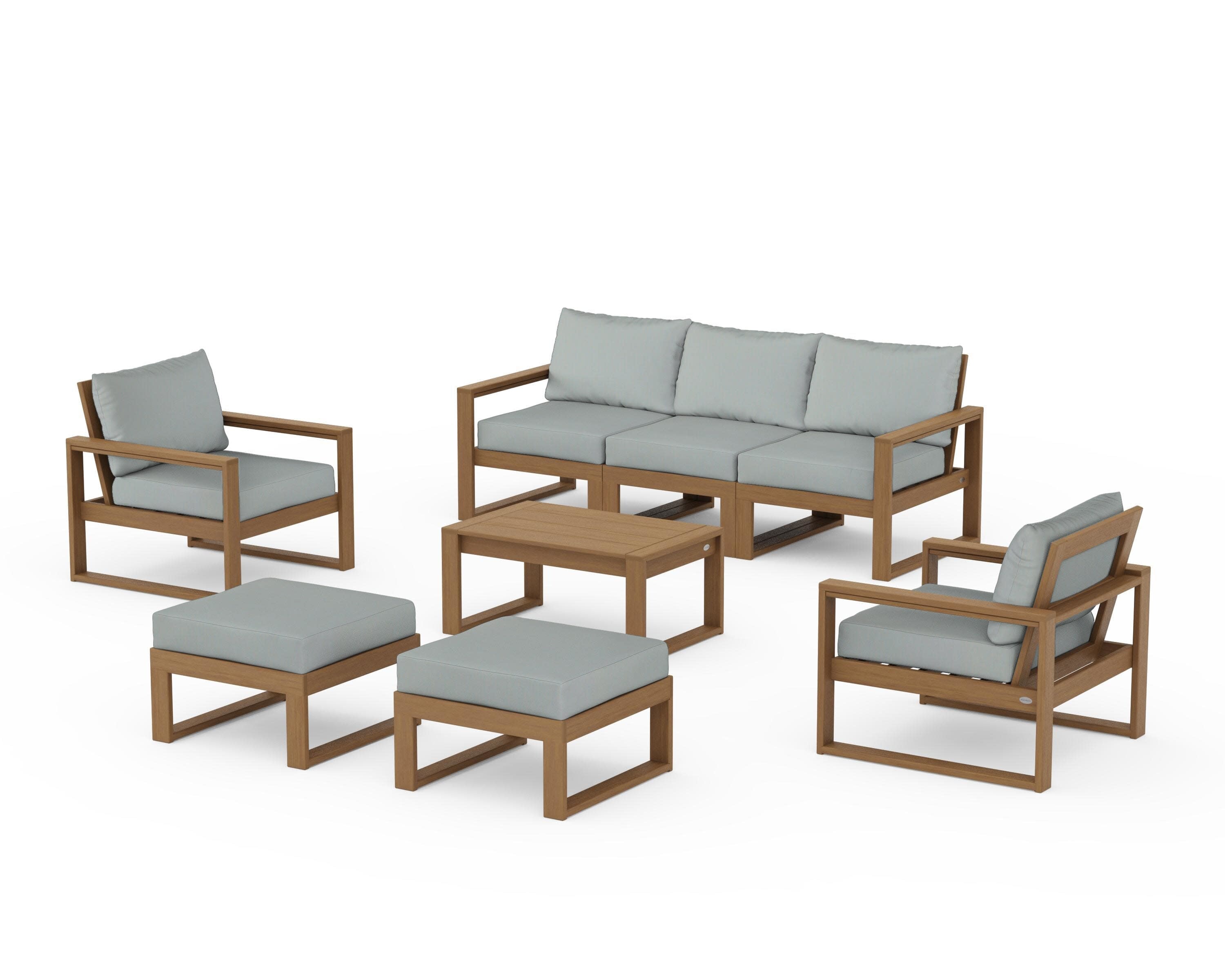 EDGE Sectional 8-Piece Lounge Sofa Set in Natural / Spa
