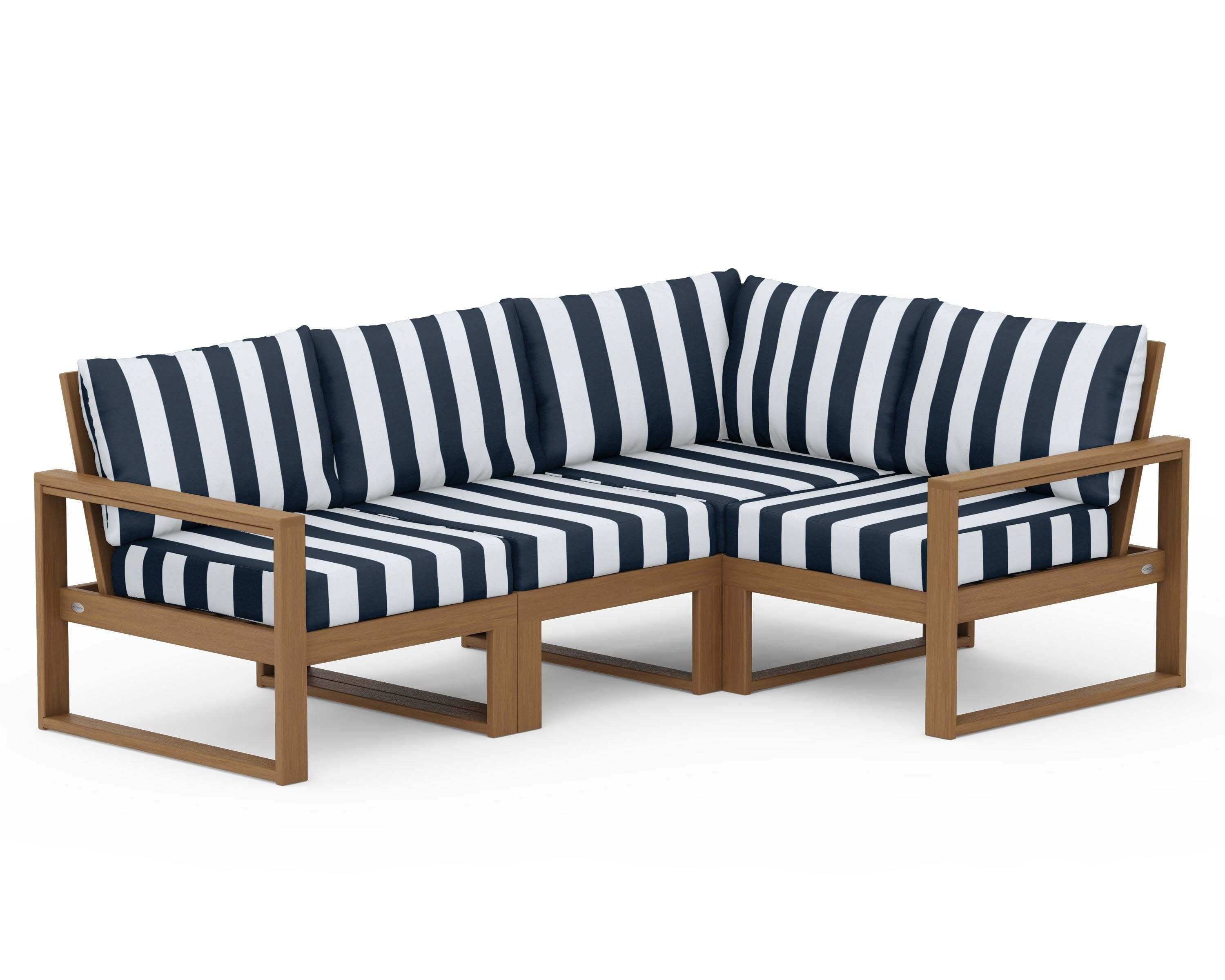 EDGE 4-Piece Modular Deep Seating Set in Natural / Cabana Stripe Marine Indigo